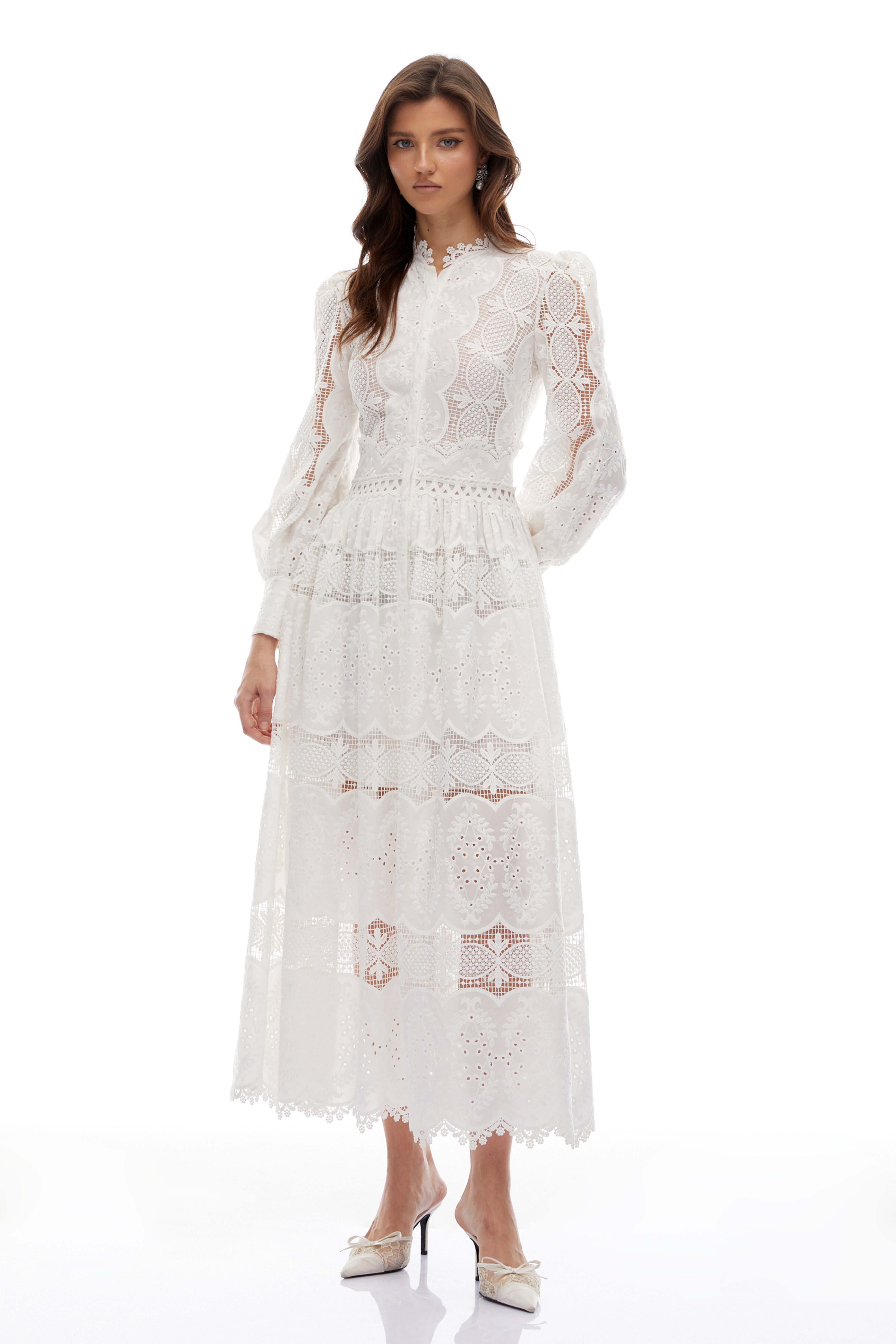 Synne White Lace Overlay Midi Dress (Final Sale-US Only)