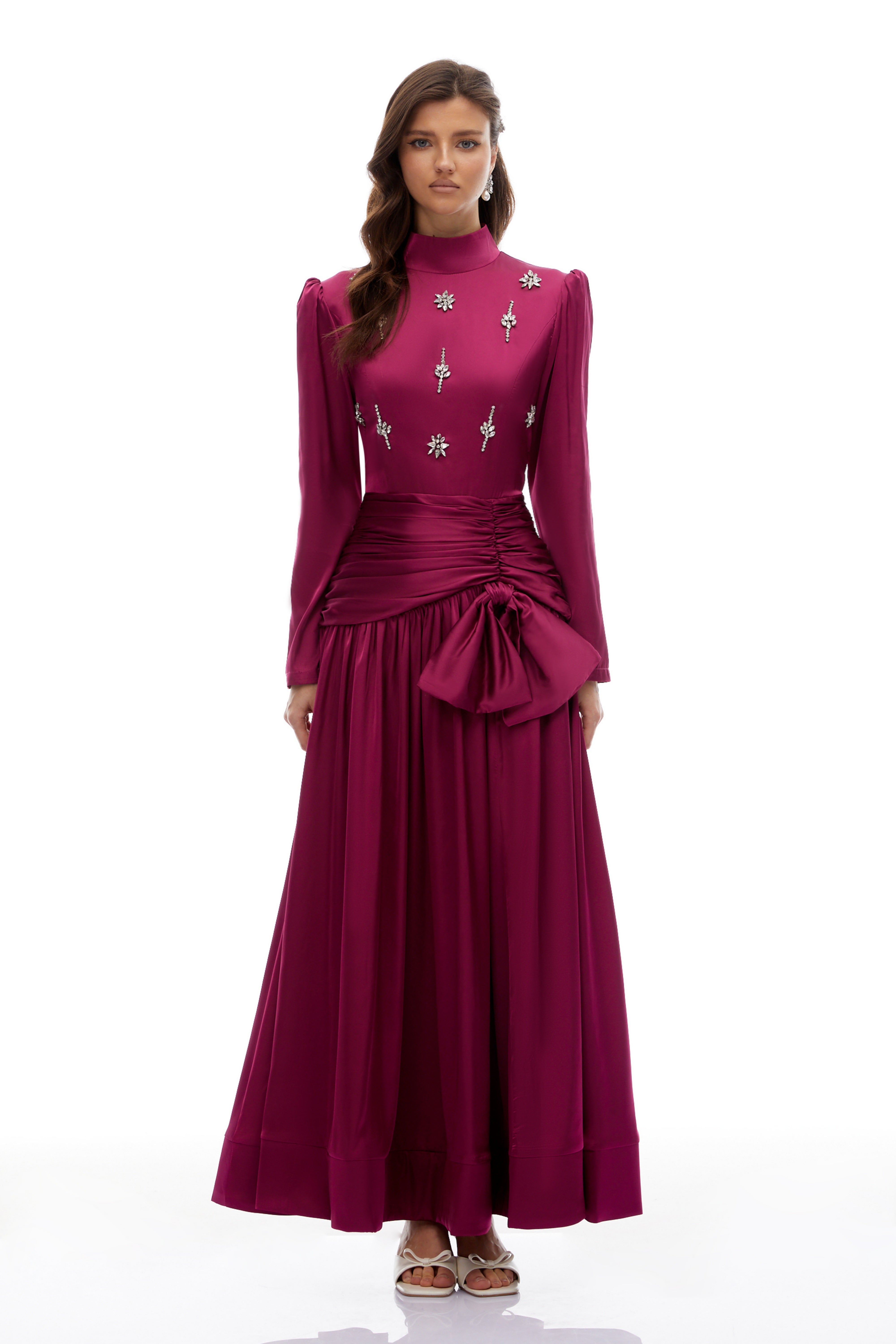 Faithe Rose Purple Bow Ruched Maxi Dress (Final Sale-US Only)