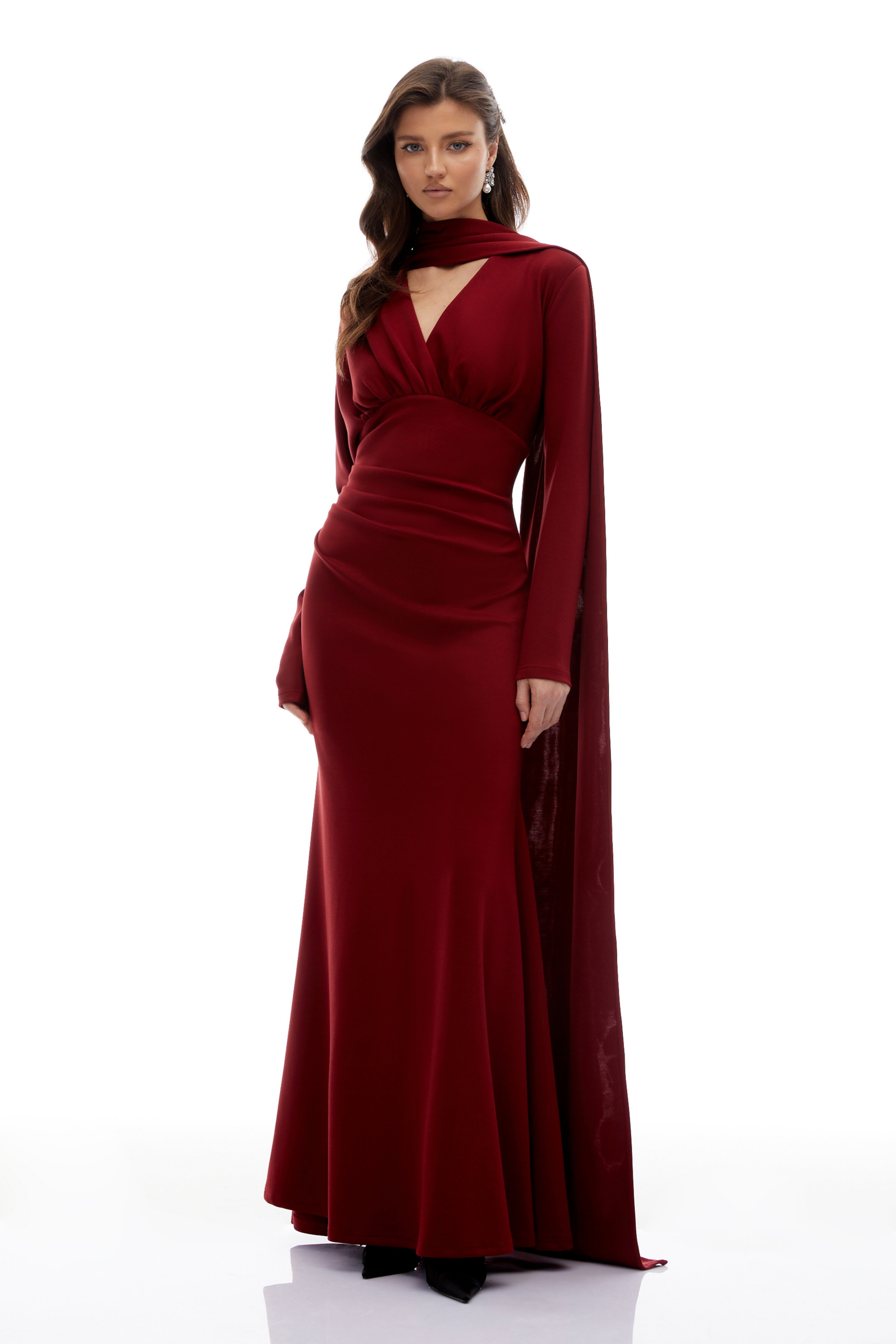 Margot Red Scarf Design Ruched Maxi Gown (Final Sale)