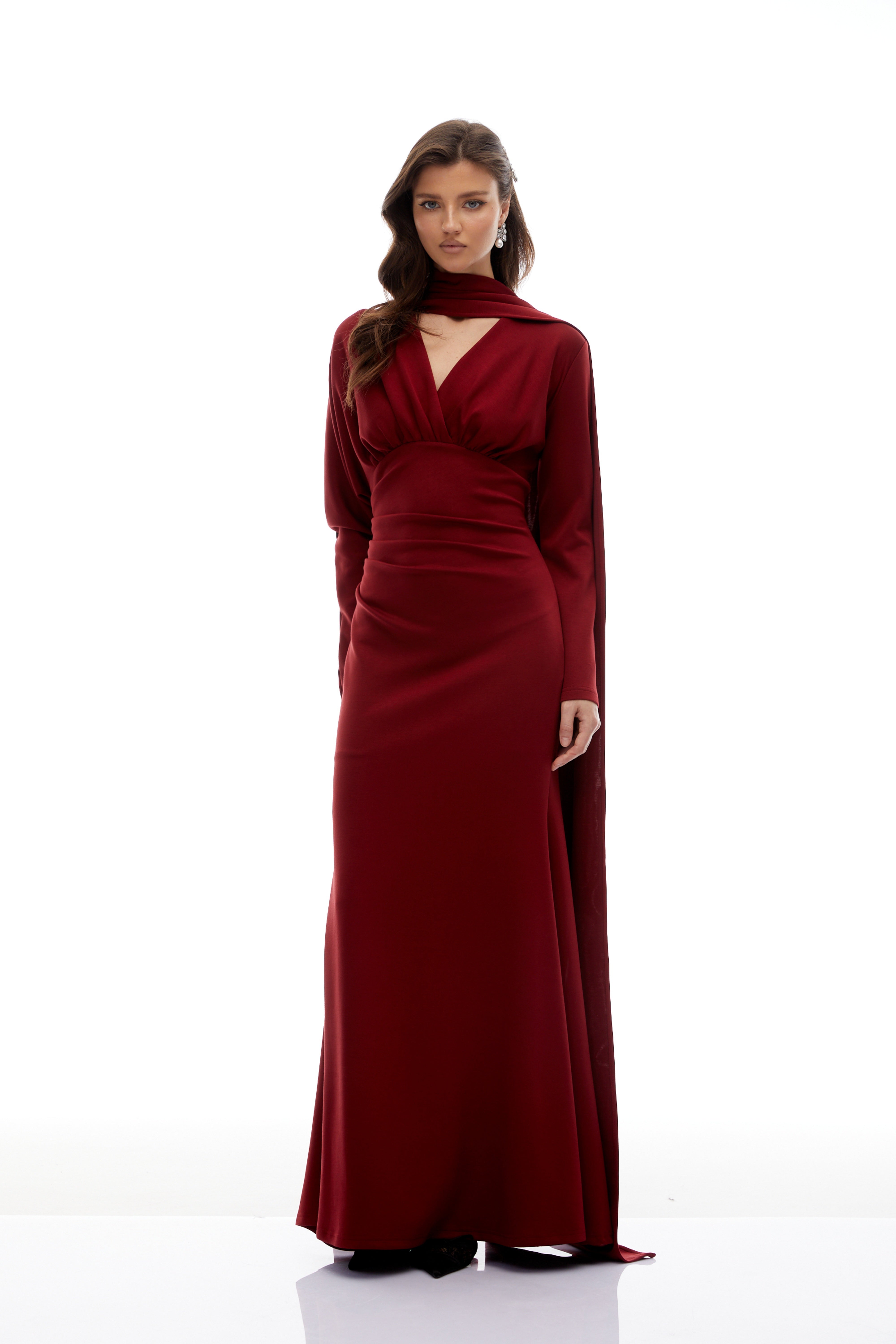 Margot Red Scarf Design Ruched Maxi Gown (Final Sale)