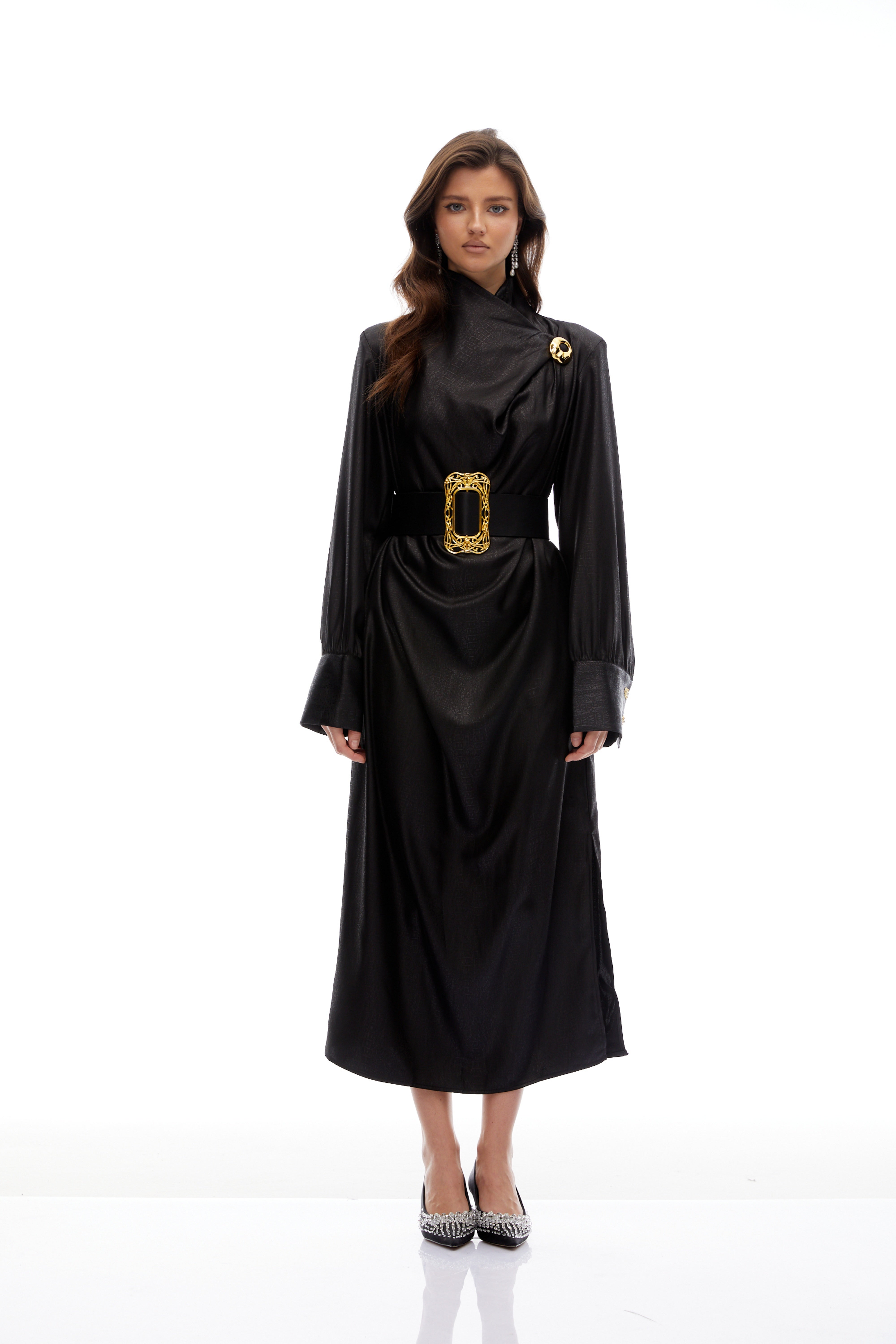 Frederica Black Belted Textured Leather Coat (Final Sale-US Only)