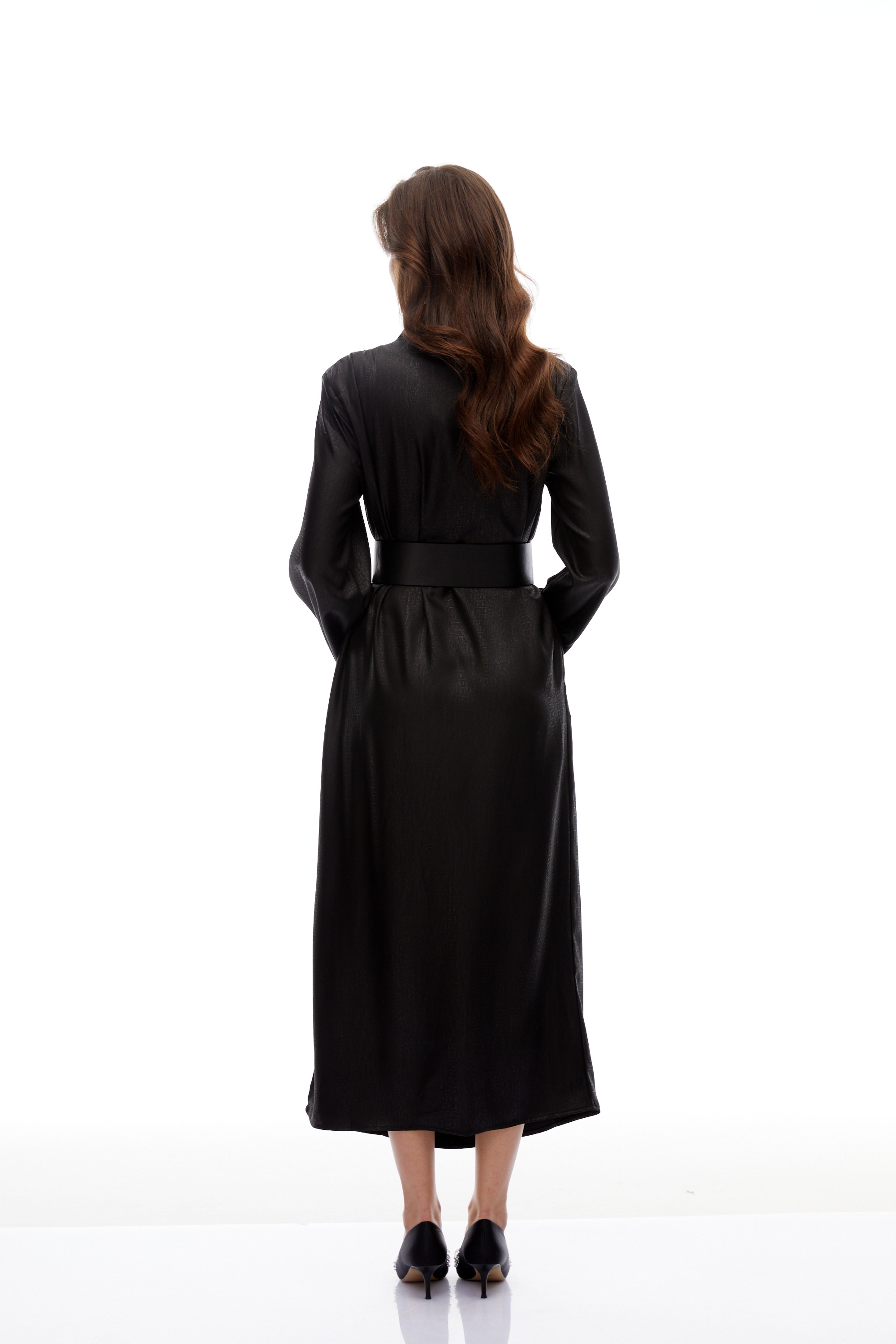 Frederica Black Belted Textured Leather Coat (Final Sale-US Only)