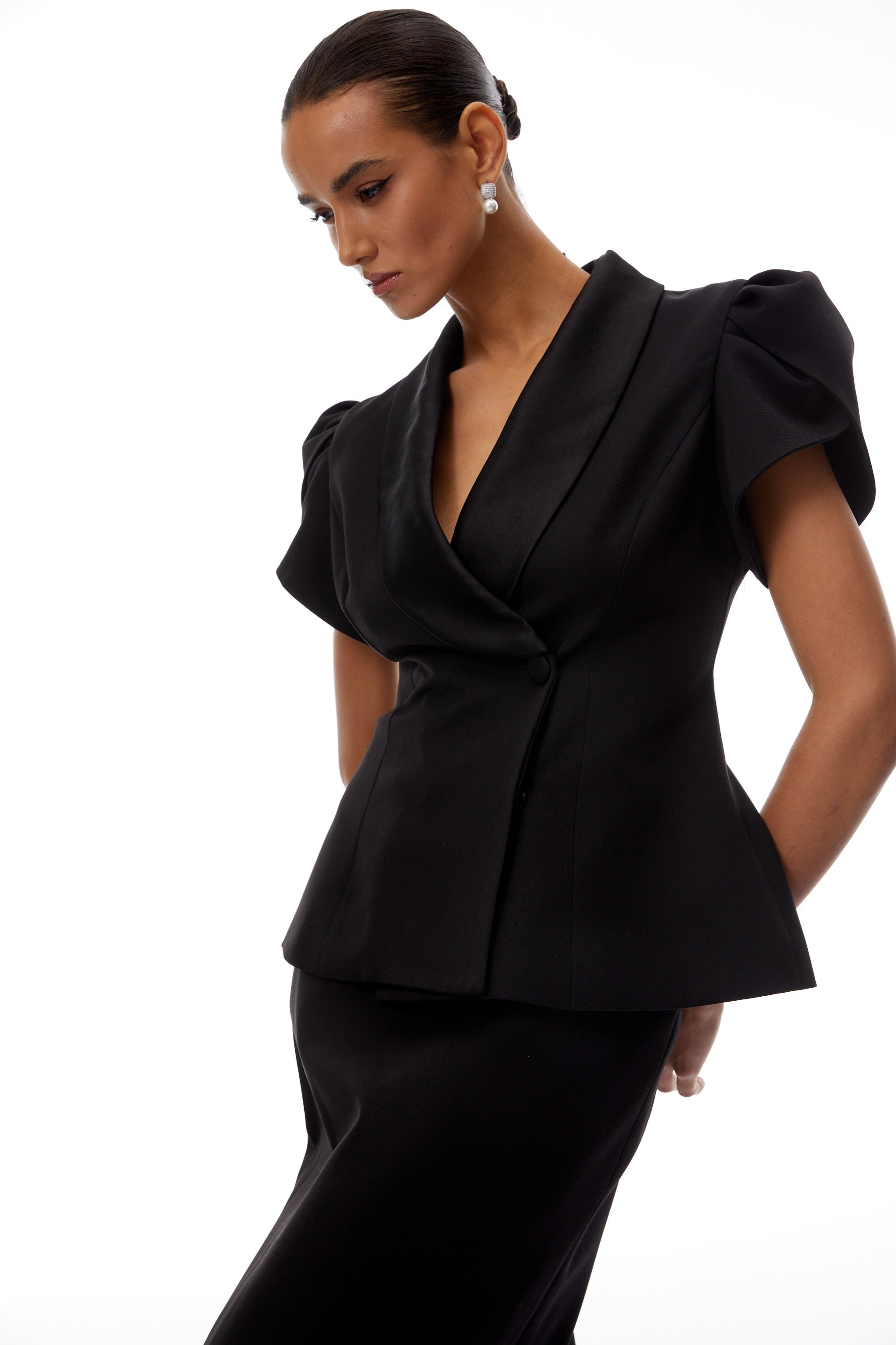 Acharya Black Blouse & Pencil Skirt Set (Final Sale-US Only)