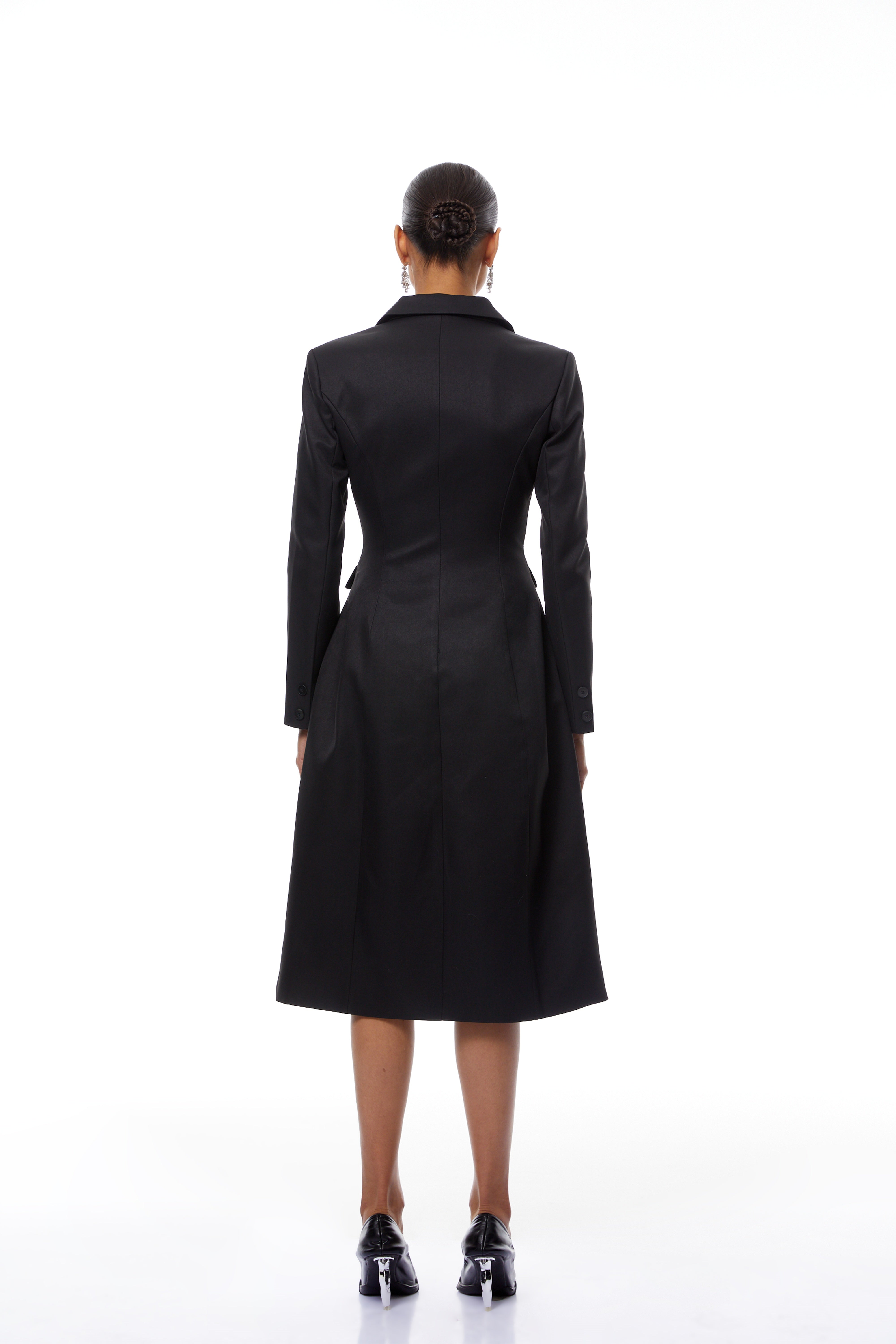 Ortensia Black Double-Breasted Coat Inspired Midi Dress (Final Sale-US Only)
