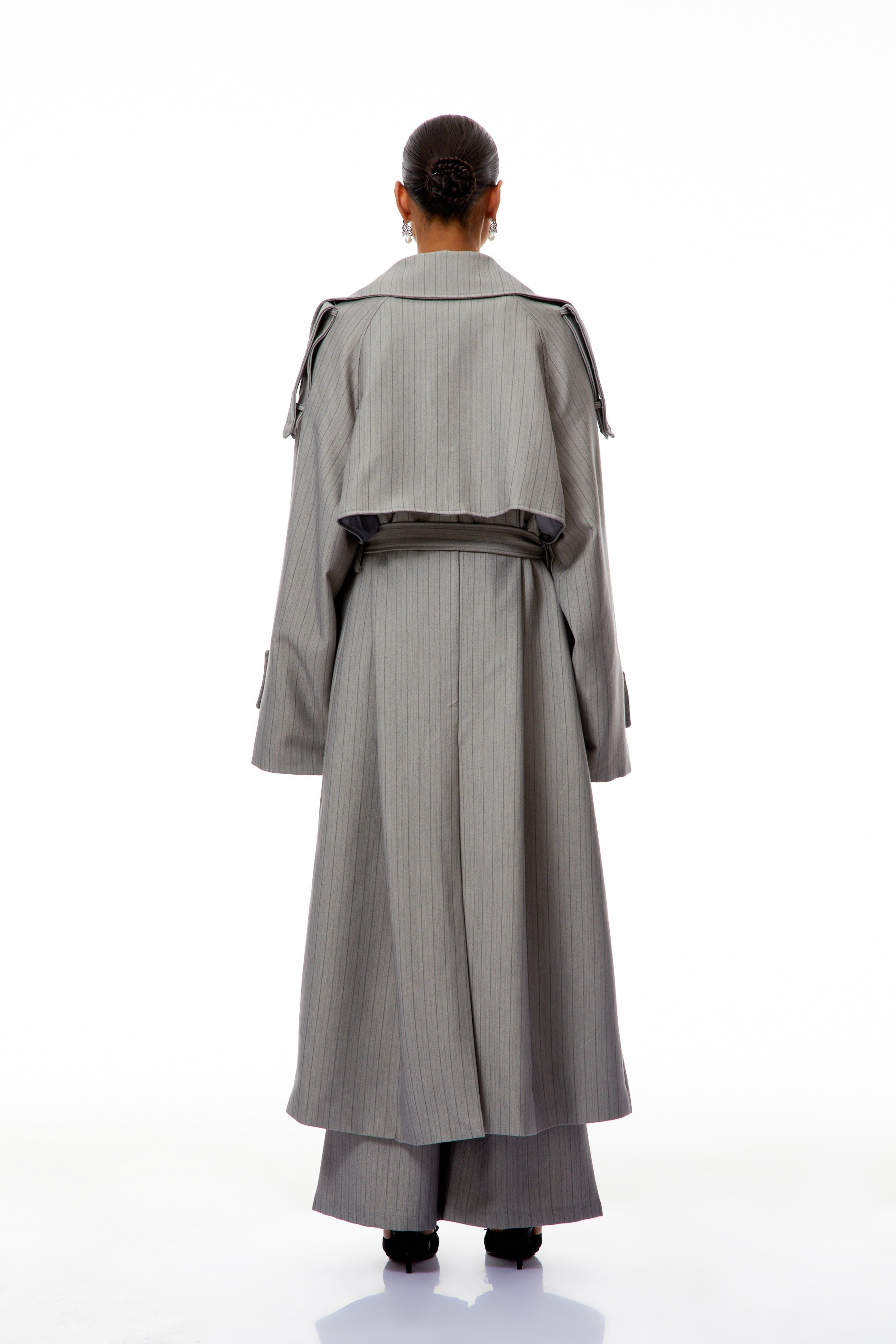 Clémence Grey Striped Trench Coat & Trousers Set (Final Sale)