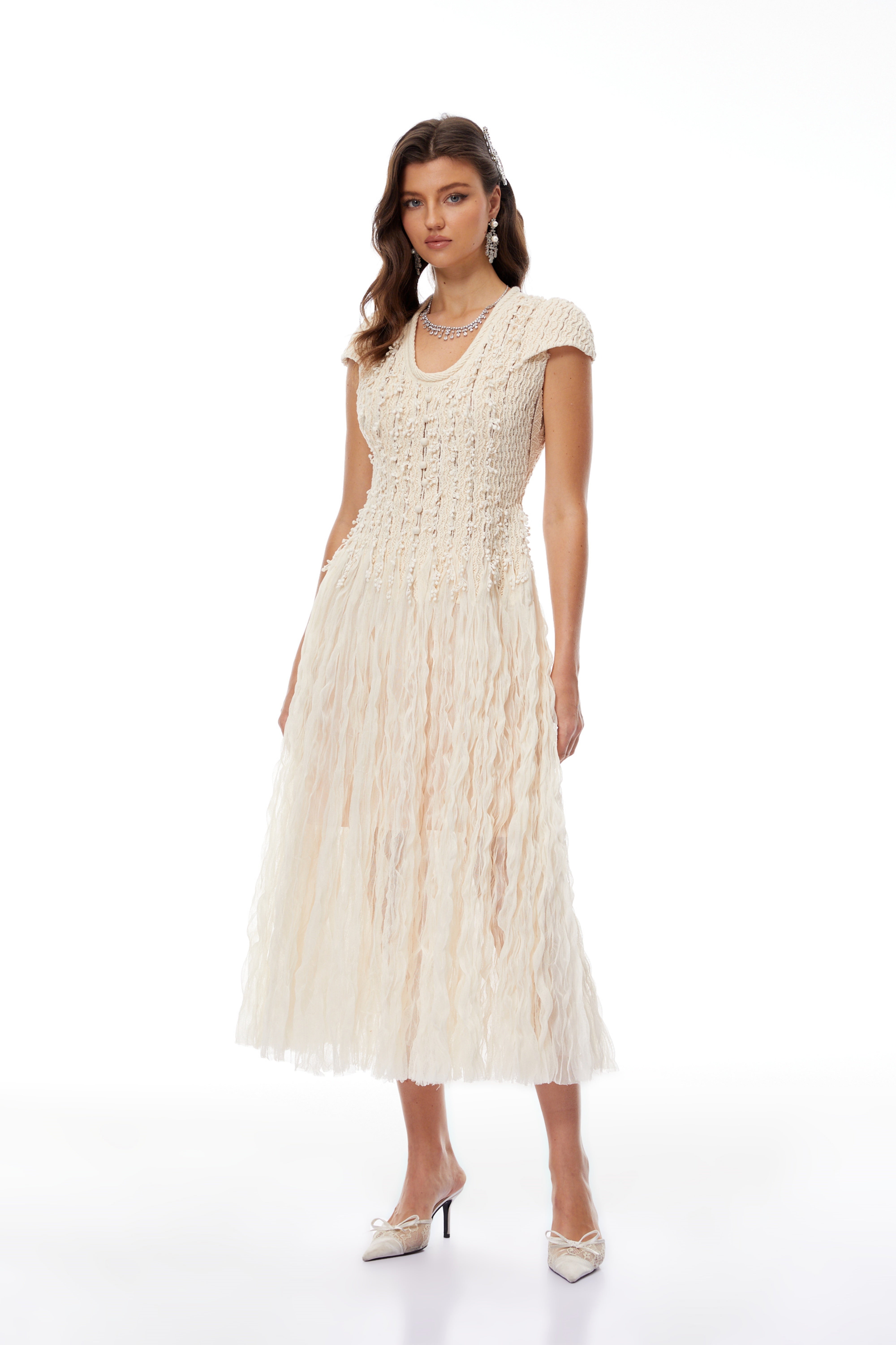 Rylee Neutral Textured Weave Midi Dress (Final Sale-US Only)