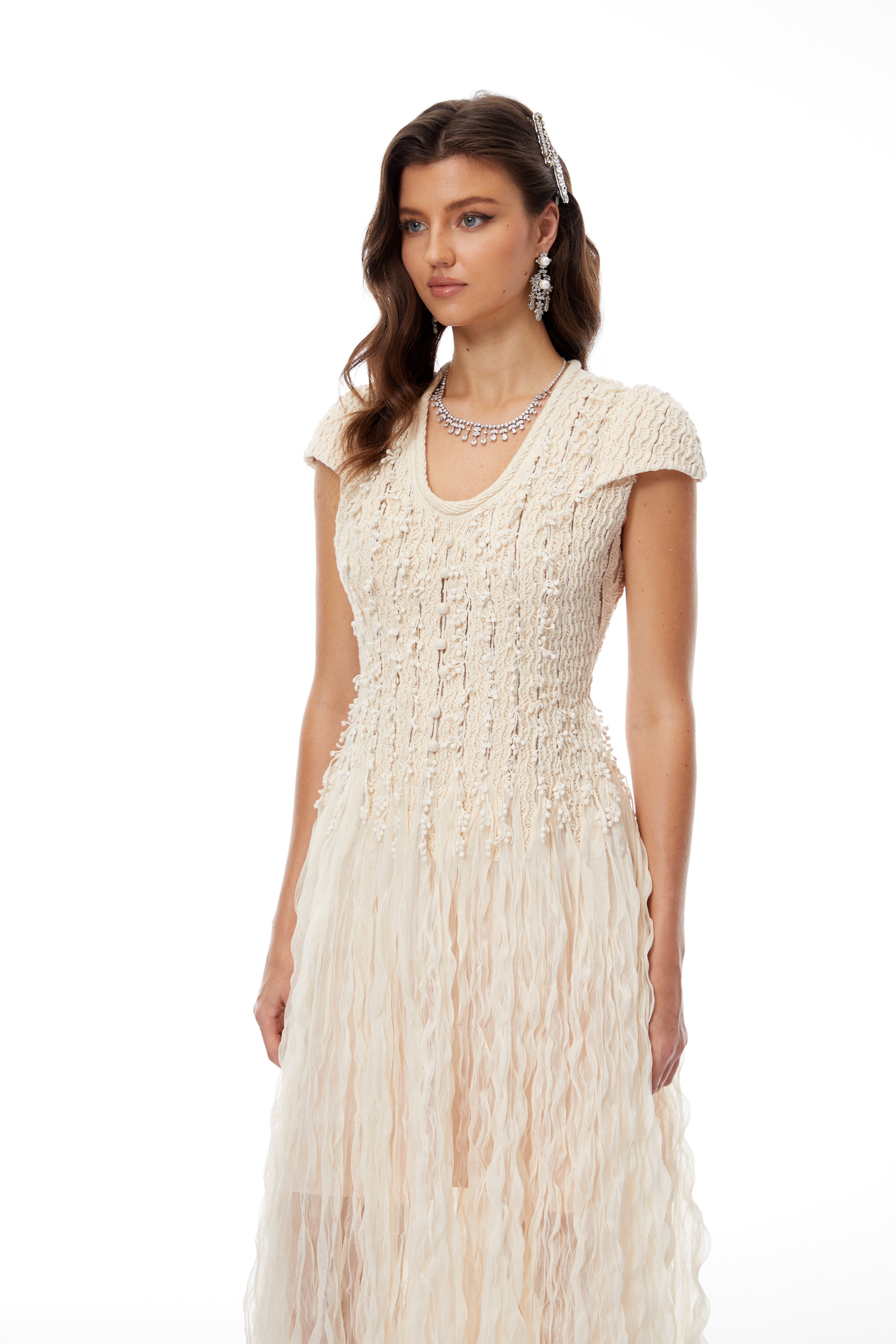 Rylee Neutral Textured Weave Midi Dress (Final Sale-US Only)