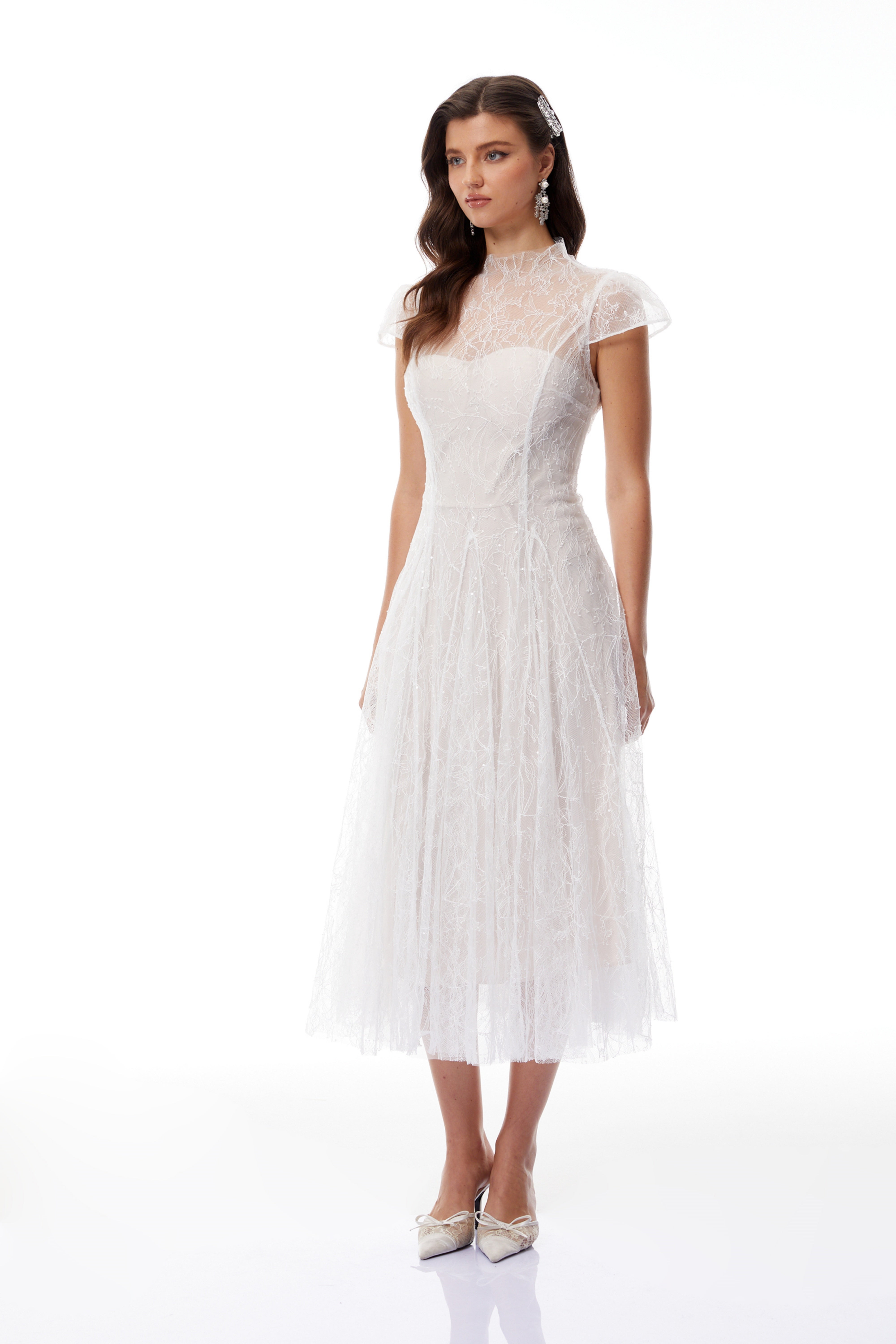 Velia White Lace Glitter Tulle Maxi Gown (Final Sale)