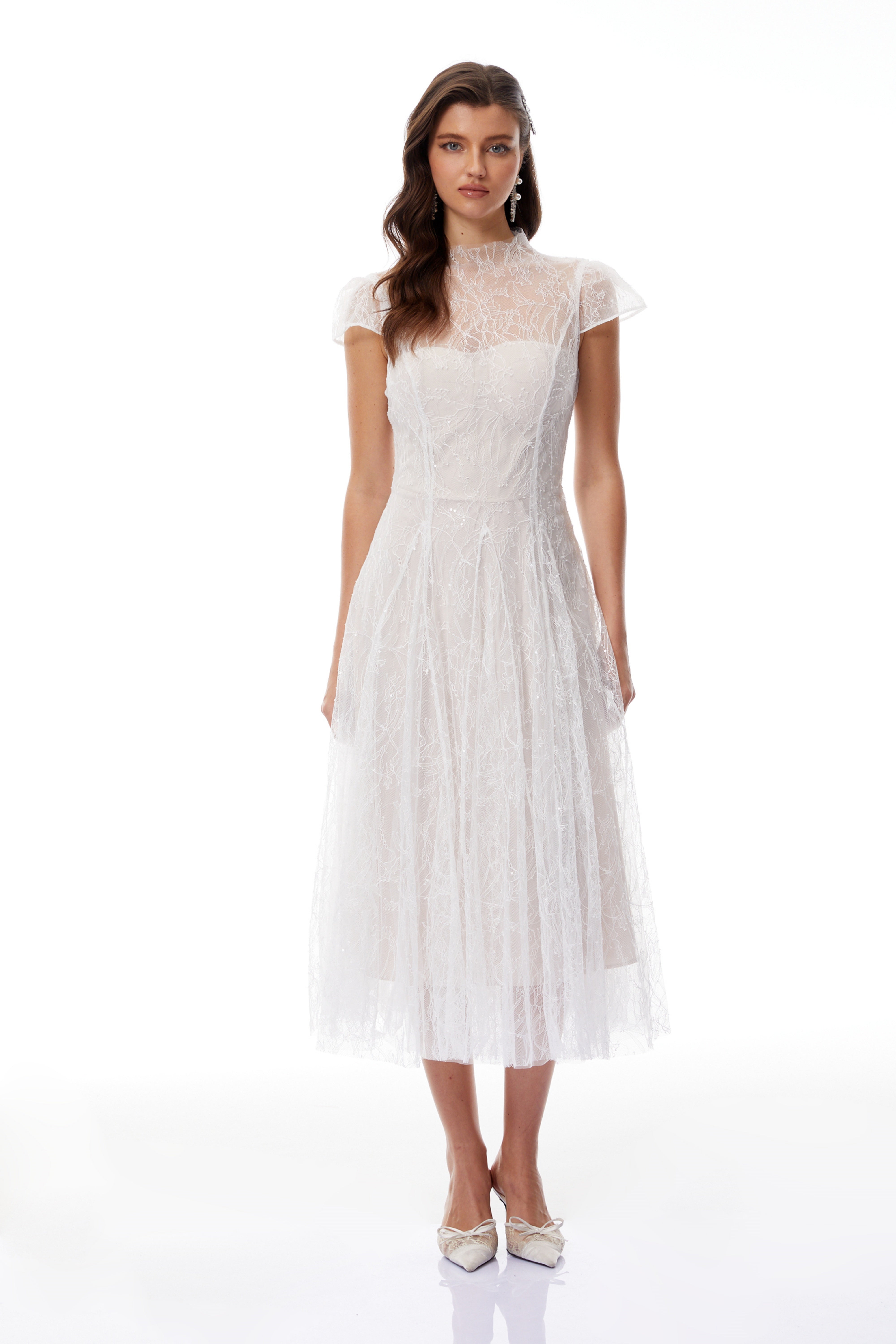 Velia White Lace Glitter Tulle Maxi Gown (Final Sale)