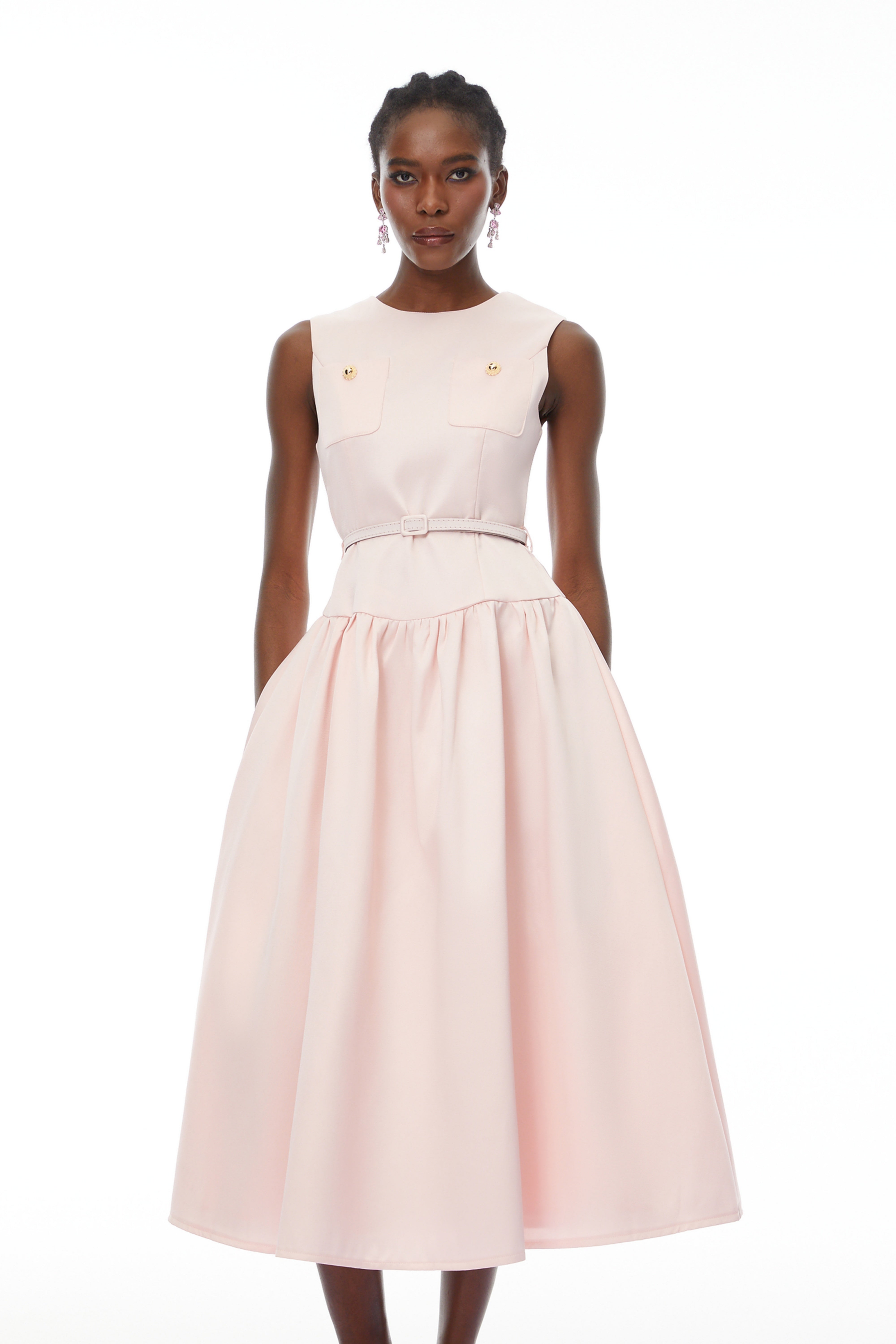 Triana Pink Belt Waist Satin Maxi Dress (Final Sale-US Only)