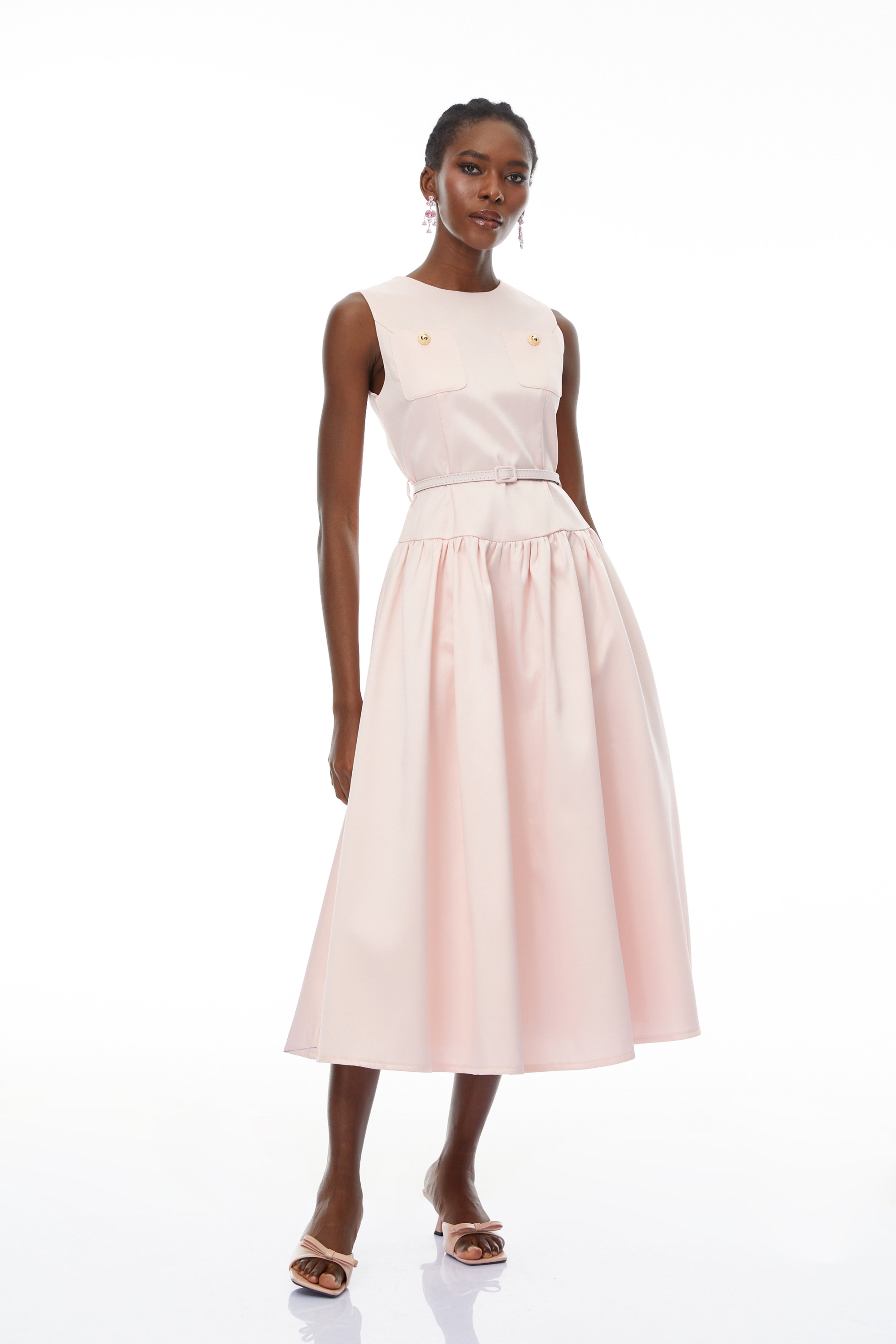 Triana Pink Belt Waist Satin Maxi Dress (Final Sale-US Only)