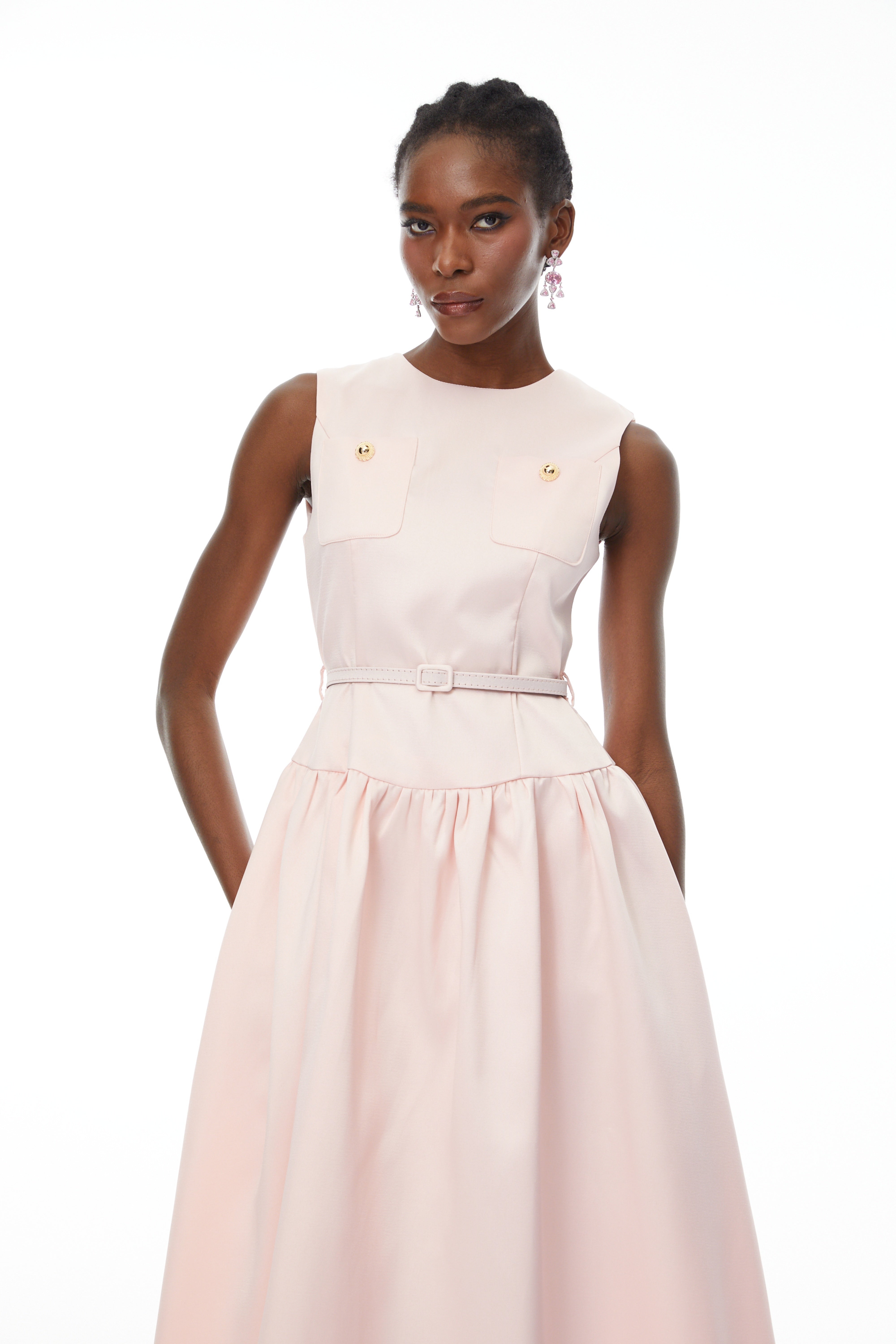 Triana Pink Belt Waist Satin Maxi Dress (Final Sale-US Only)