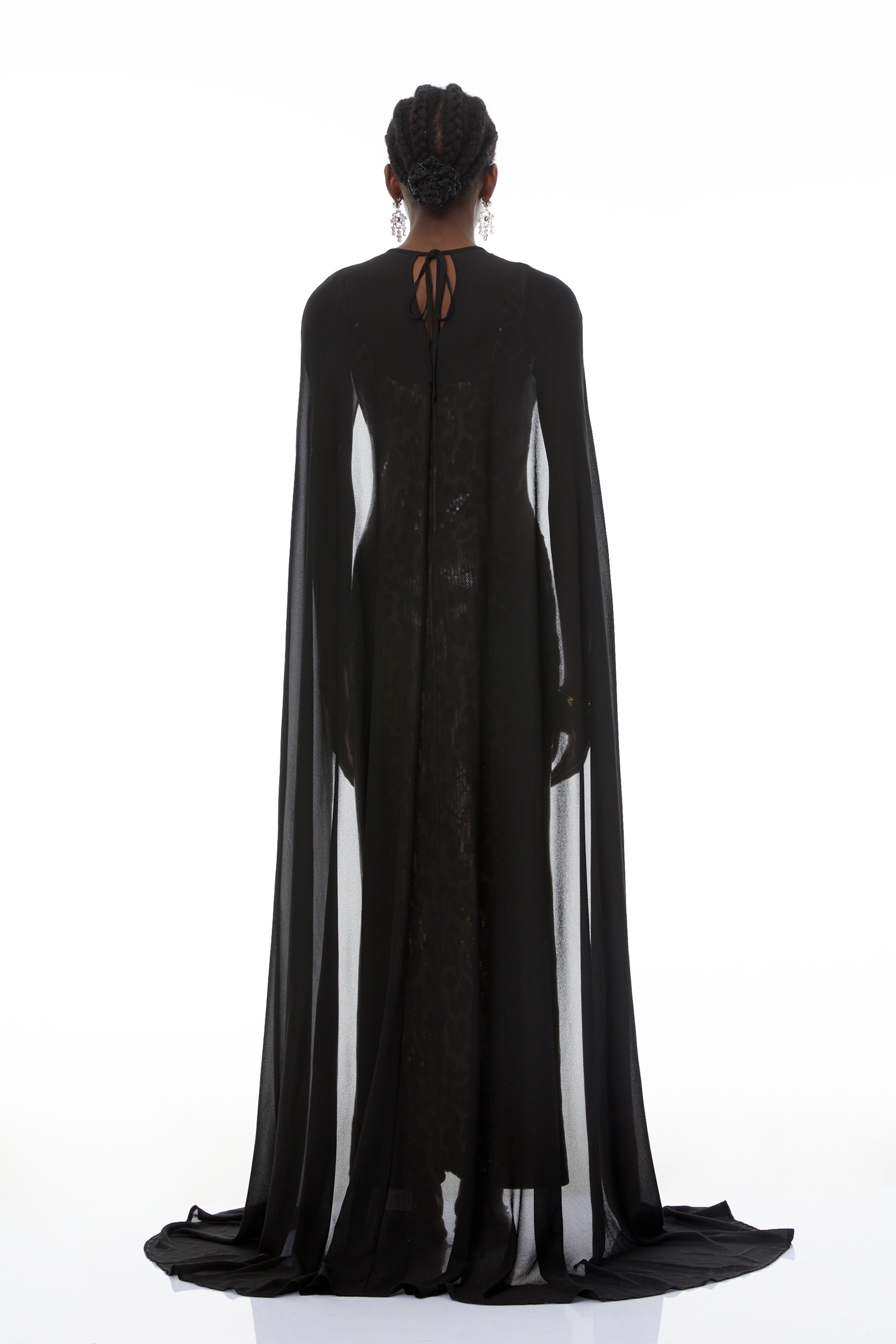 Lorenzo Black Cape & Leopard Print Maxi Dress Set (Final Sale-US Only)