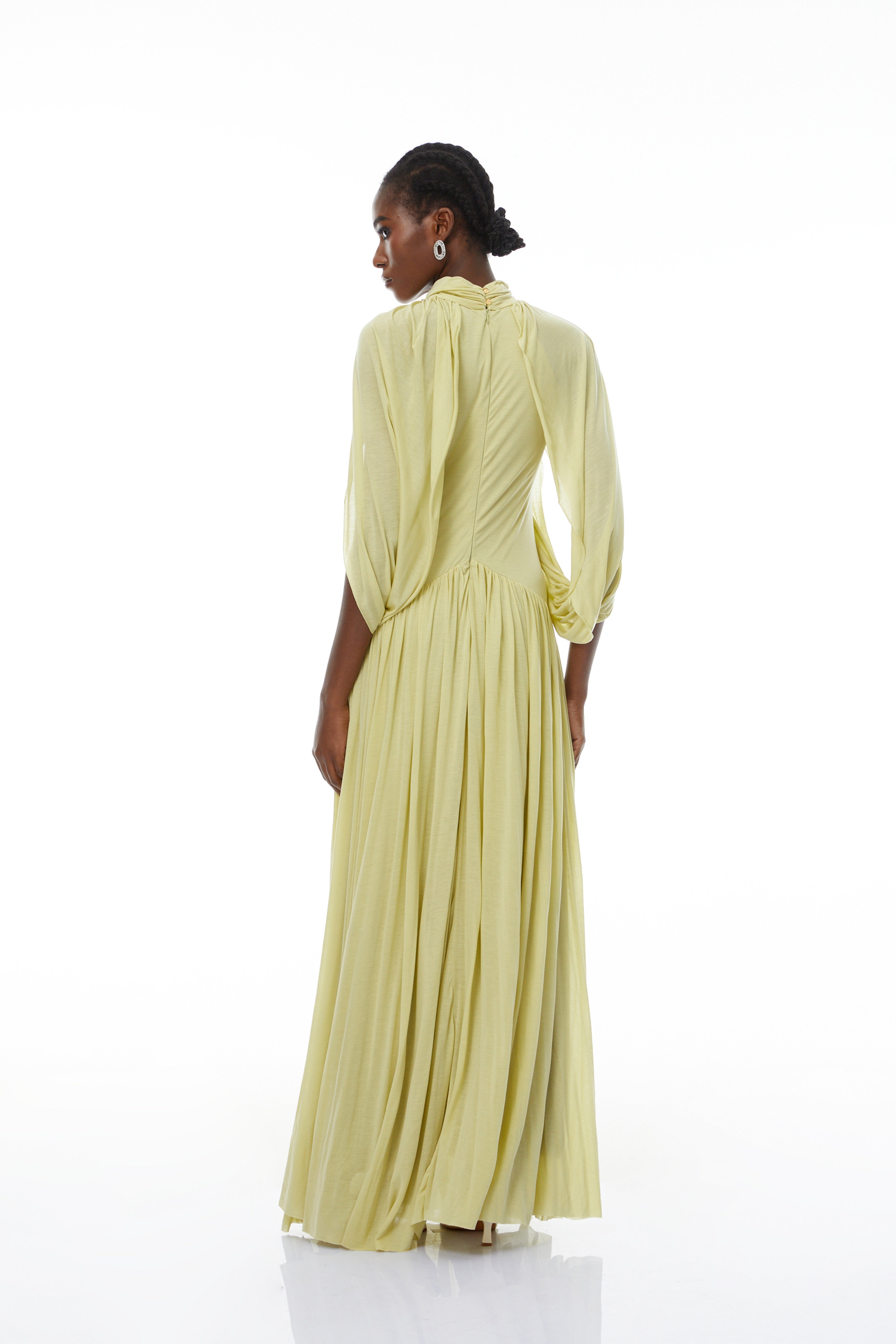 Bergljot Green Cape Design Mesh Maxi Dress (Final Sale-US Only)