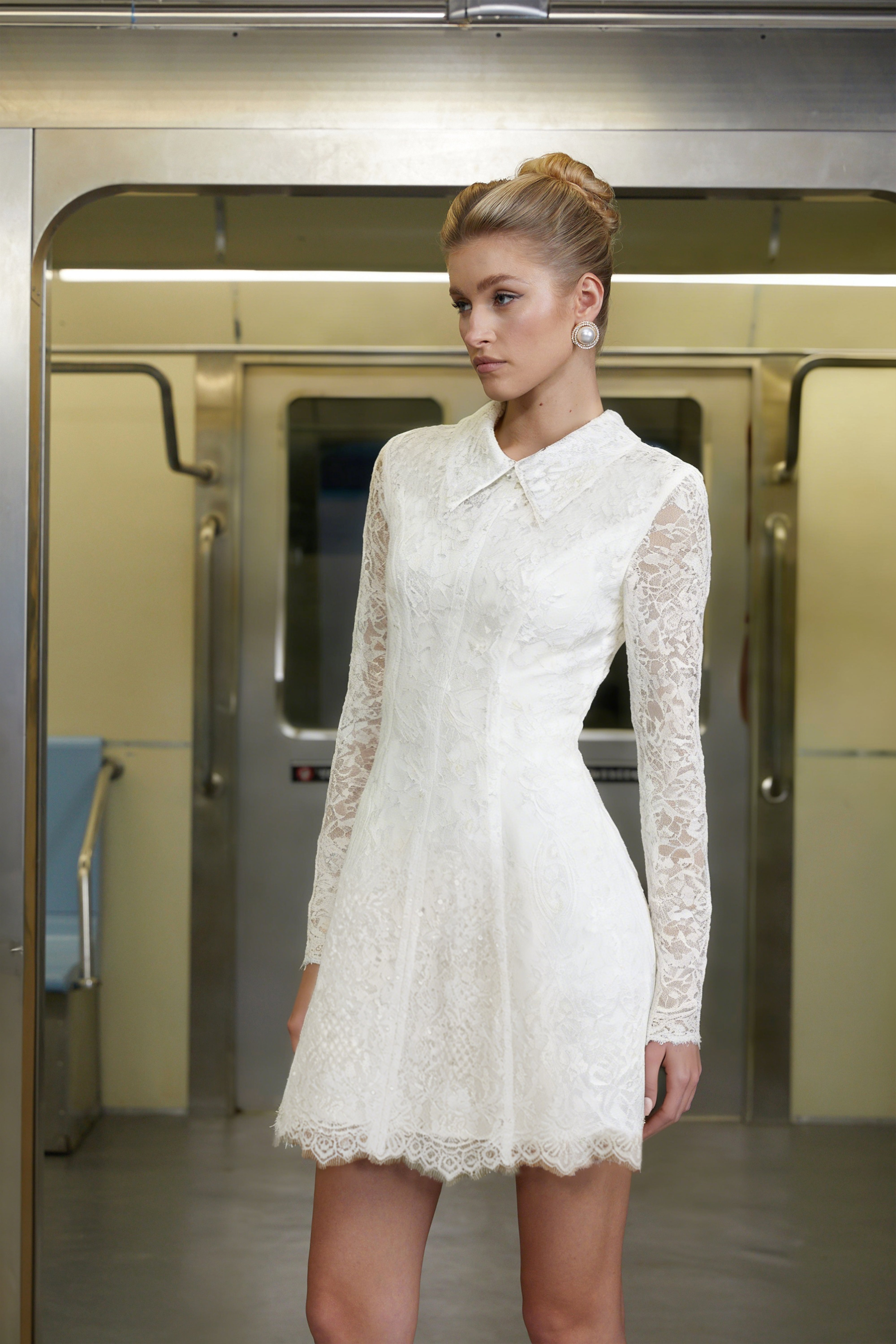 Aleksandra White Sequin Floral Lace Mini Dress (Final Sale-US Only)