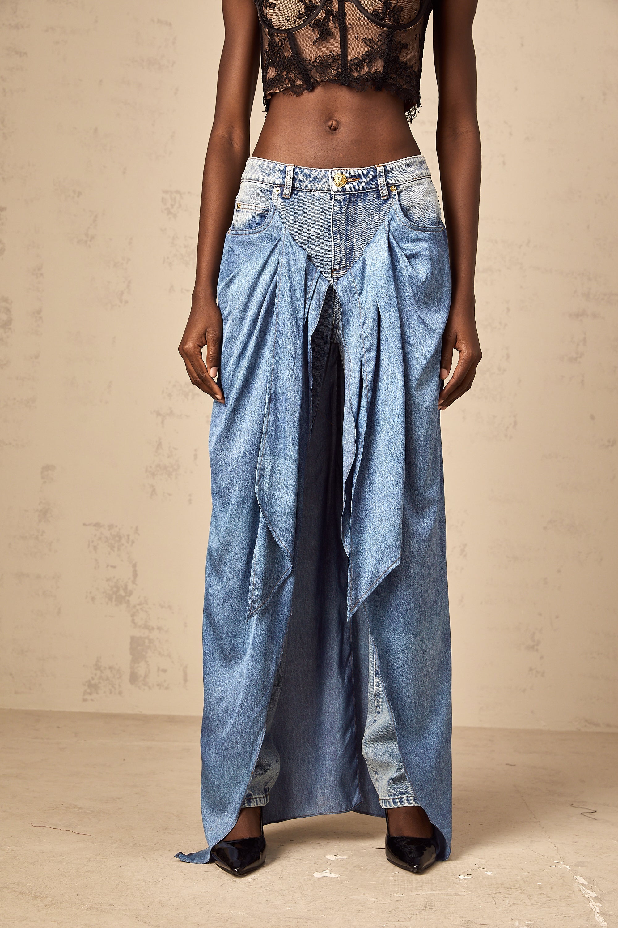 Ysabella blue layered denim jeans (Final Sale-US Only)