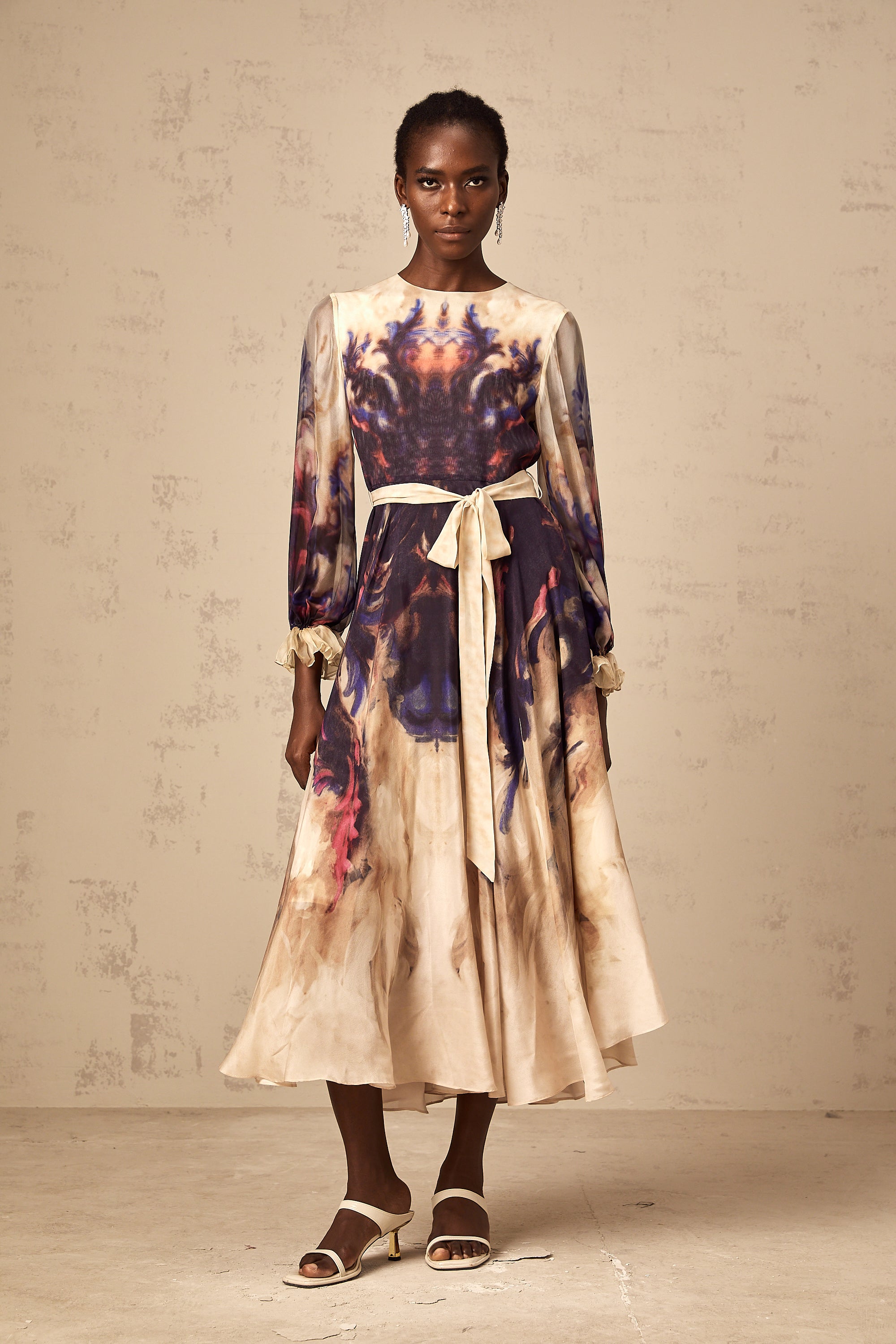 Urbaine smudged graffiti-print silk midi dress (Final Sale)