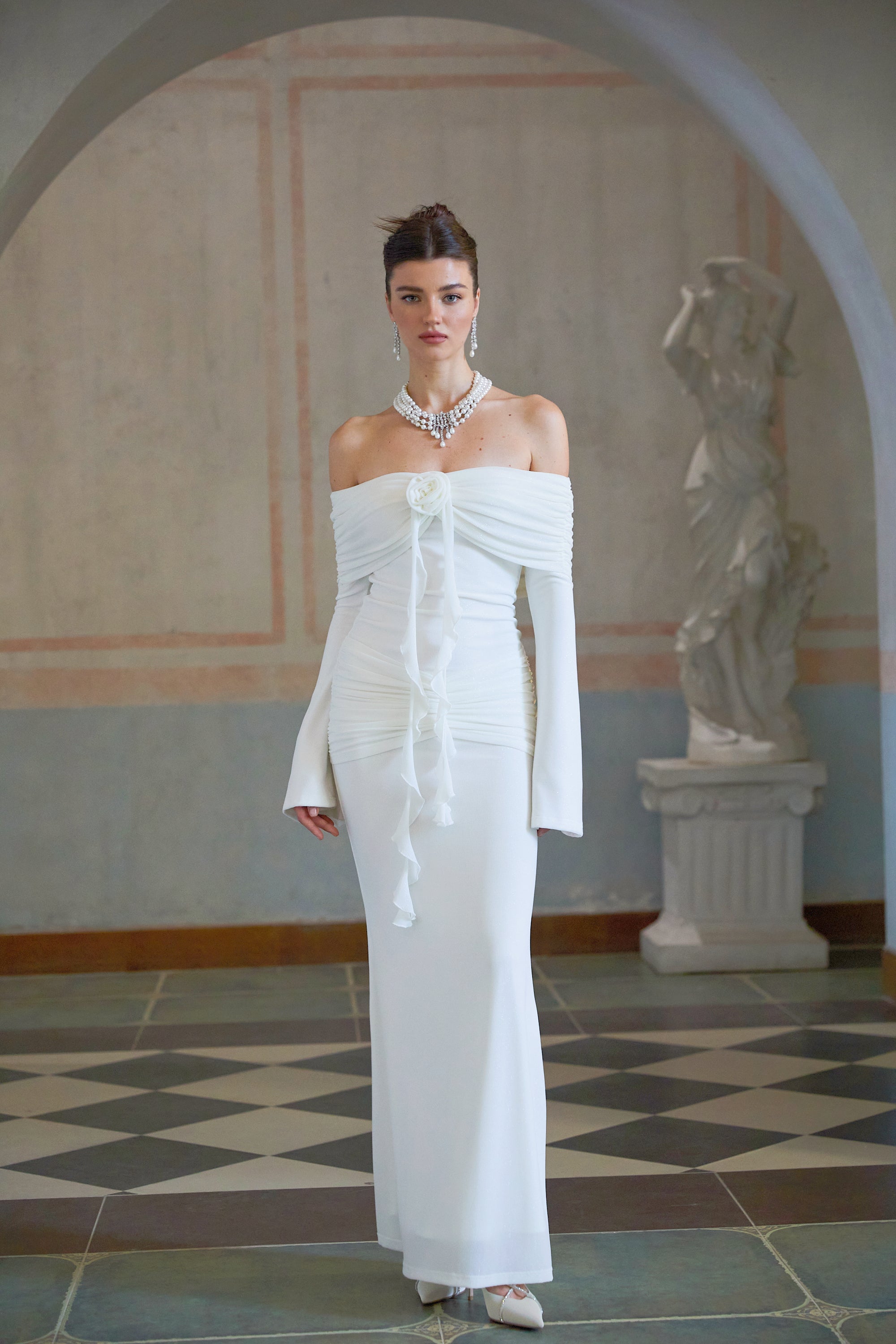 Wanda white glittered floral-appliqué knit maxi dress (Final Sale)