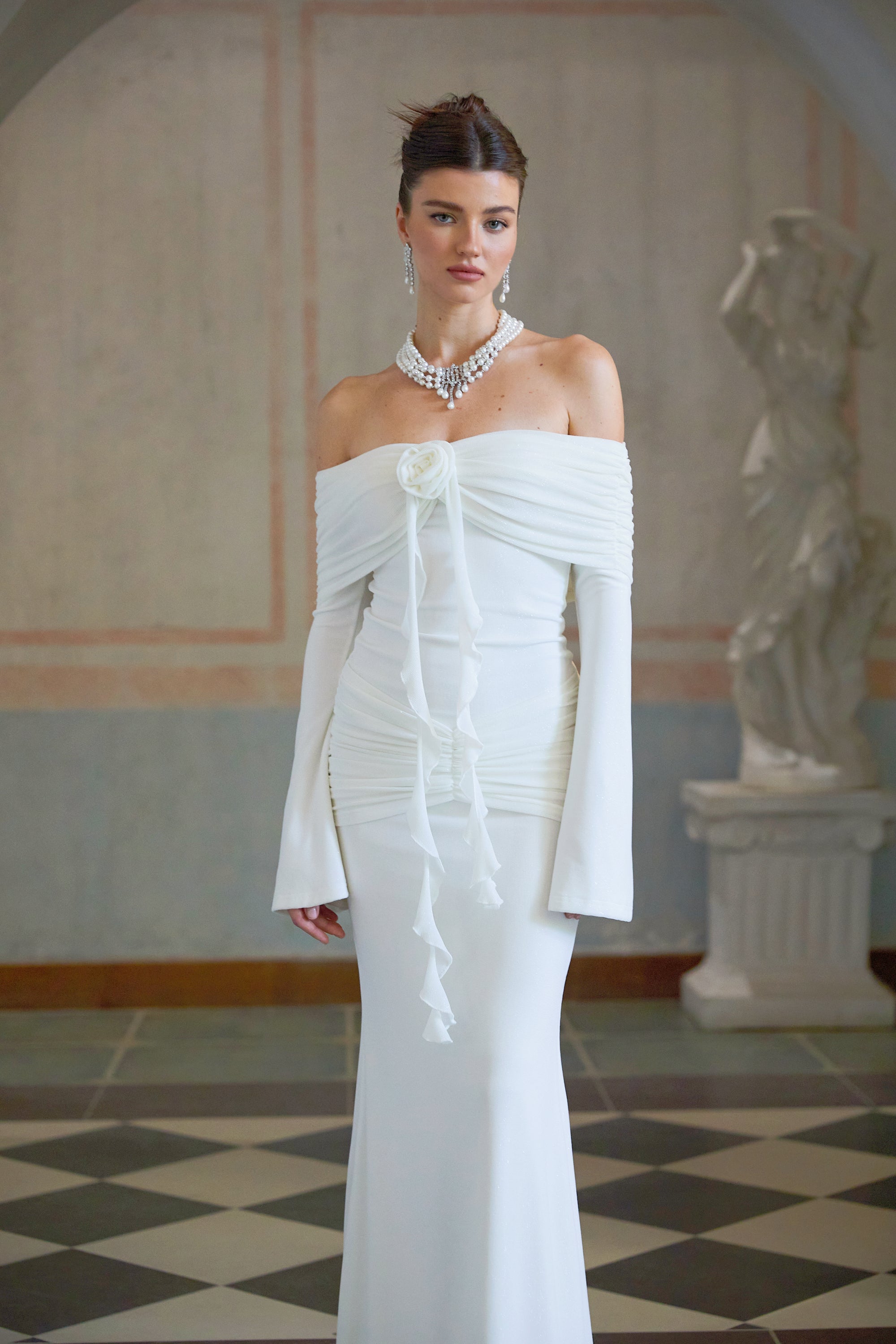Wanda white glittered floral-appliqué knit maxi dress (Final Sale)