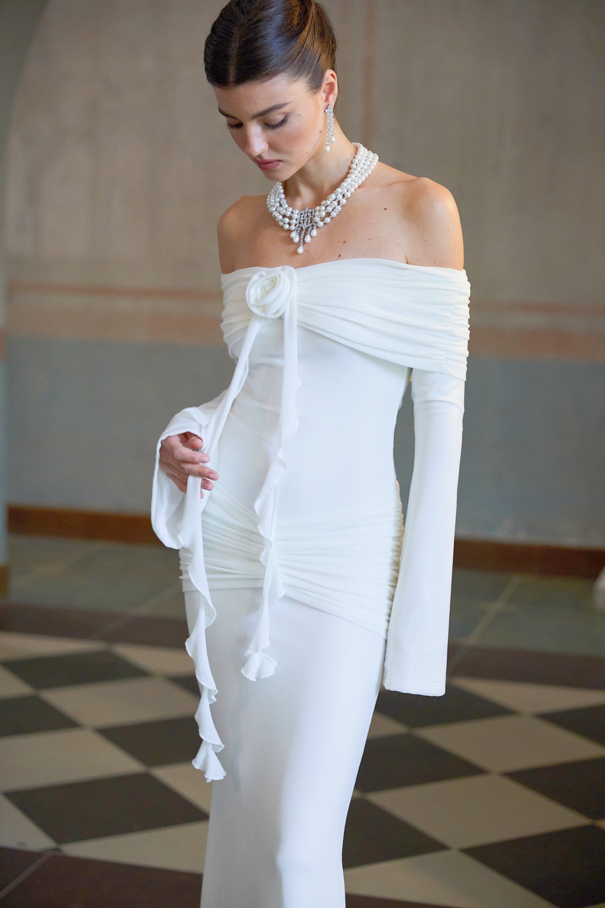 Wanda white glittered floral-appliqué knit maxi dress (Final Sale-US Only)