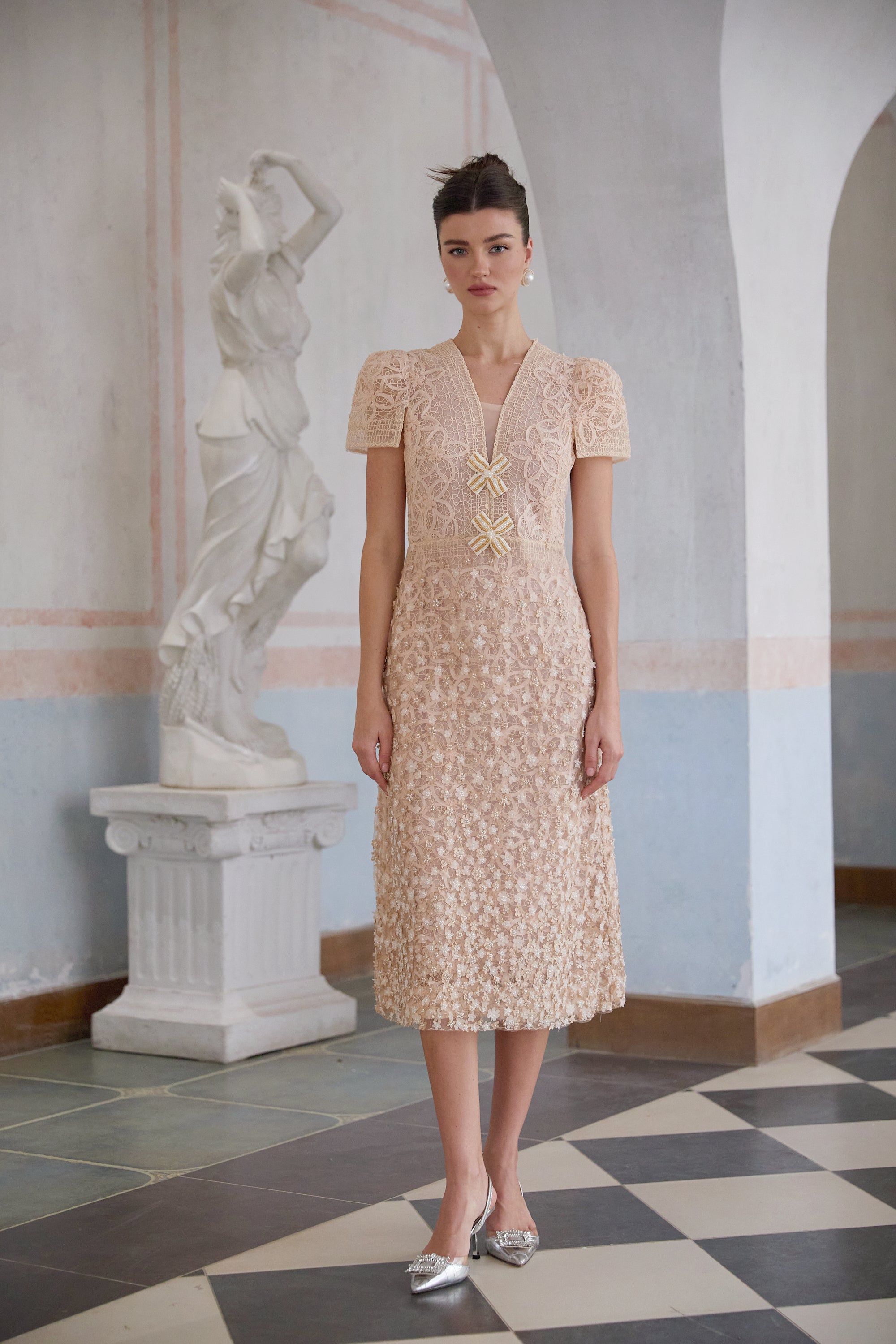 Bérengère Neutrals Faux-flower Crochet Midi Dress (Final Sale-US Only)