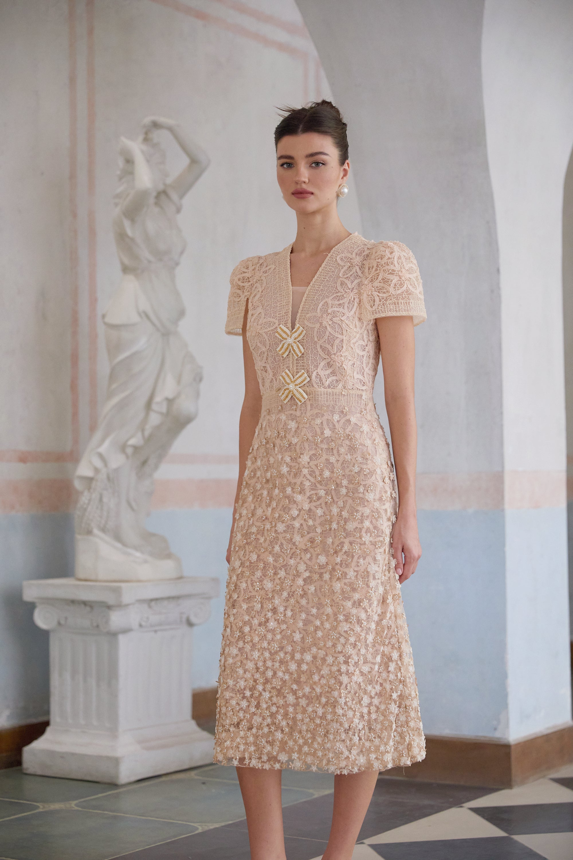 Bérengère Neutrals Faux-flower Crochet Midi Dress (Final Sale-US Only)