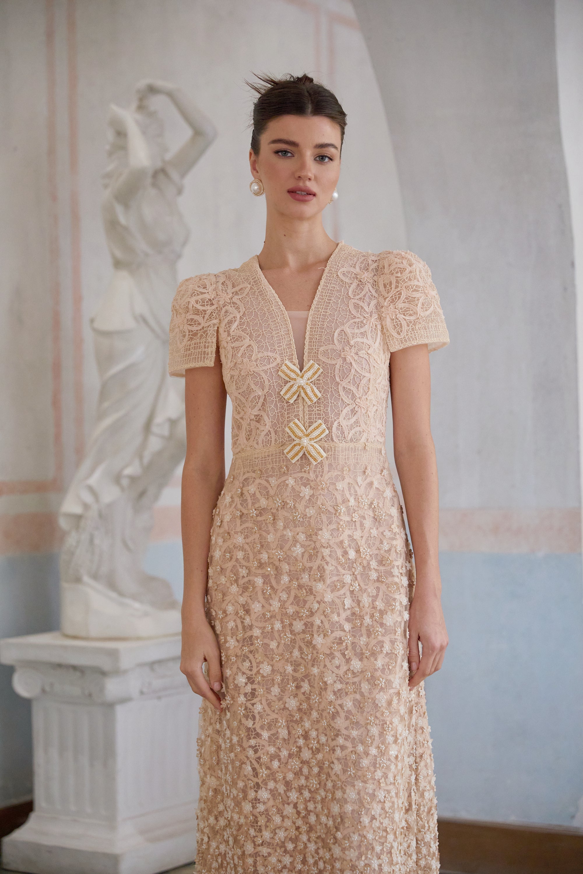 Bérengère Neutrals Faux-flower Crochet Midi Dress (Final Sale-US Only)