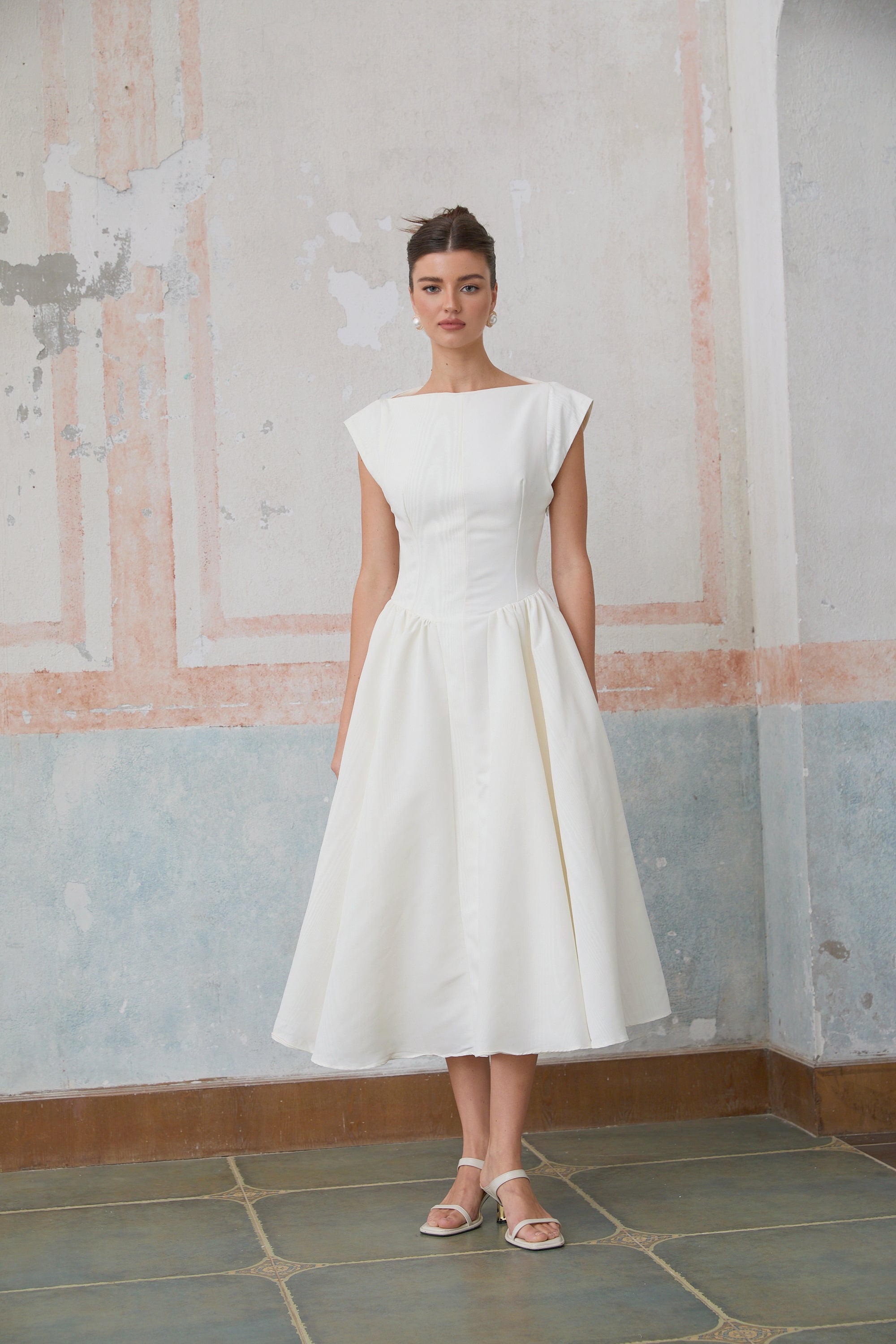 Amandine white open-back cap-sleeve midi dress (Final Sale)