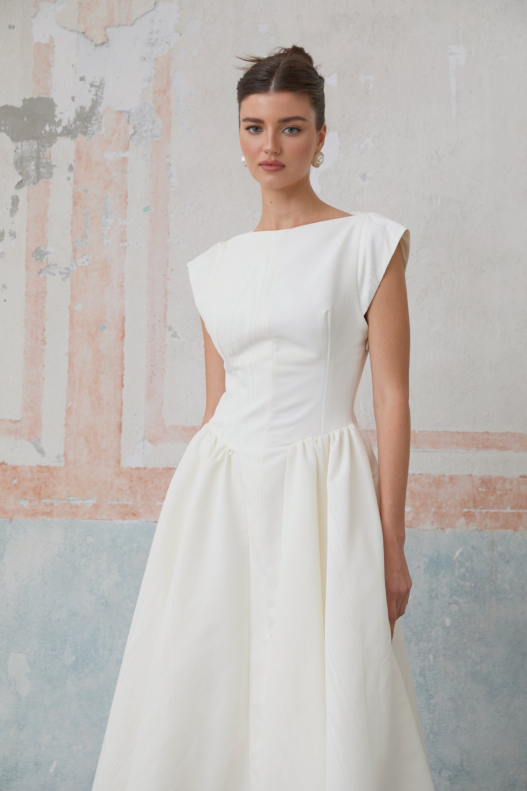 Amandine white open-back cap-sleeve midi dress (Final Sale)