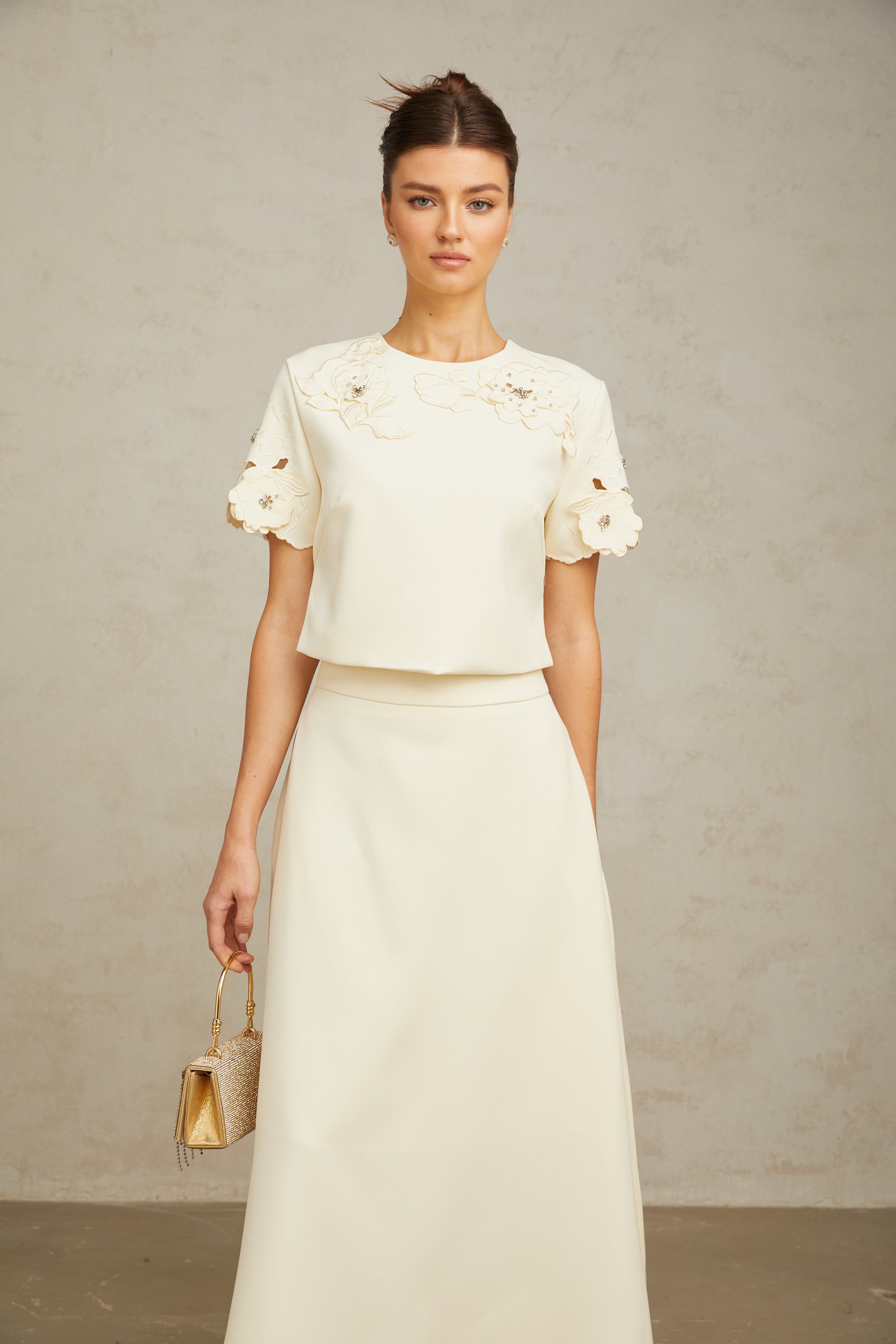 Coralie neutrals 3D-petal top & skirt matching set (Final Sale-US Only)