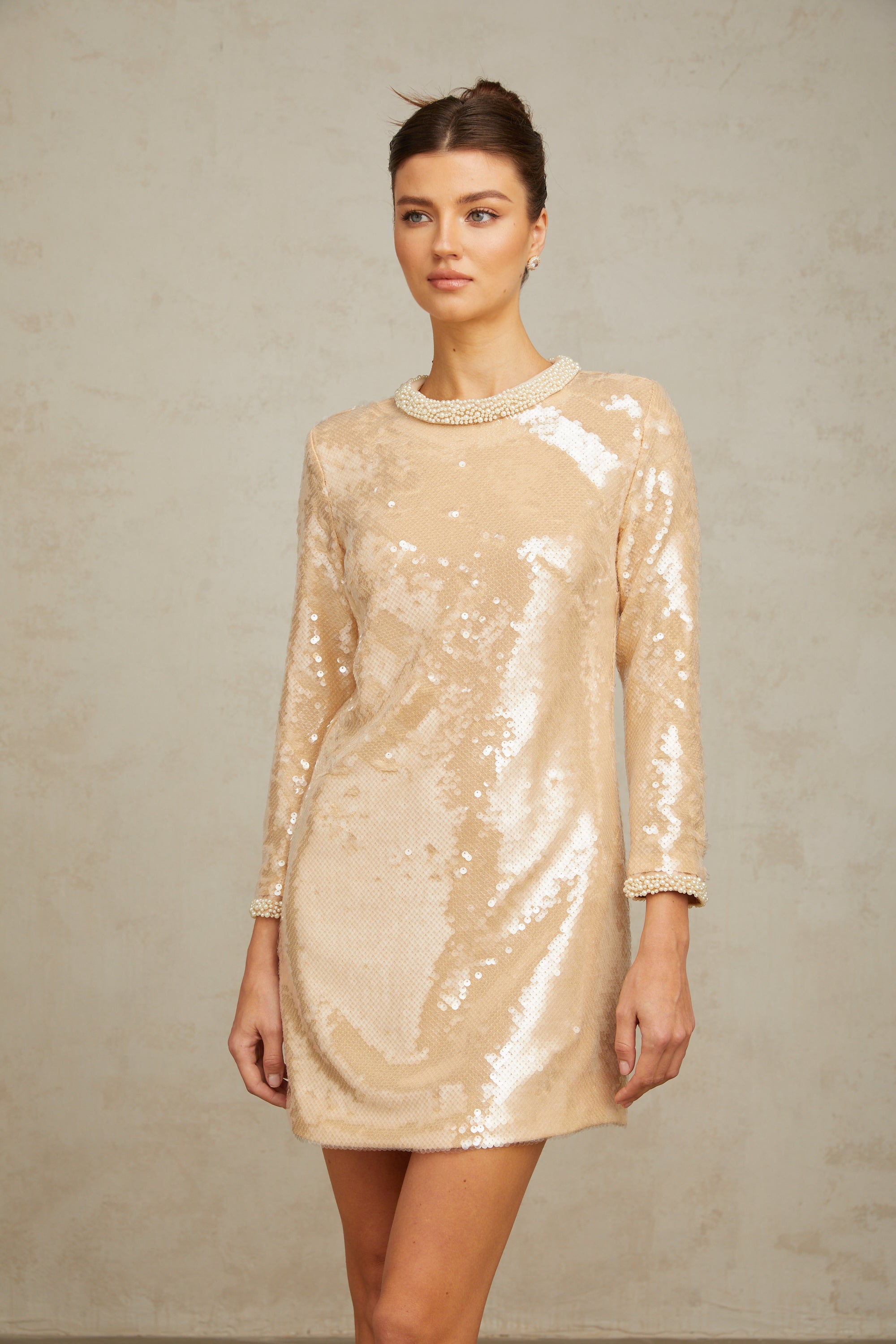 Ornella neutrals faux-pearl sequined mini dress (Final Sale-US Only)
