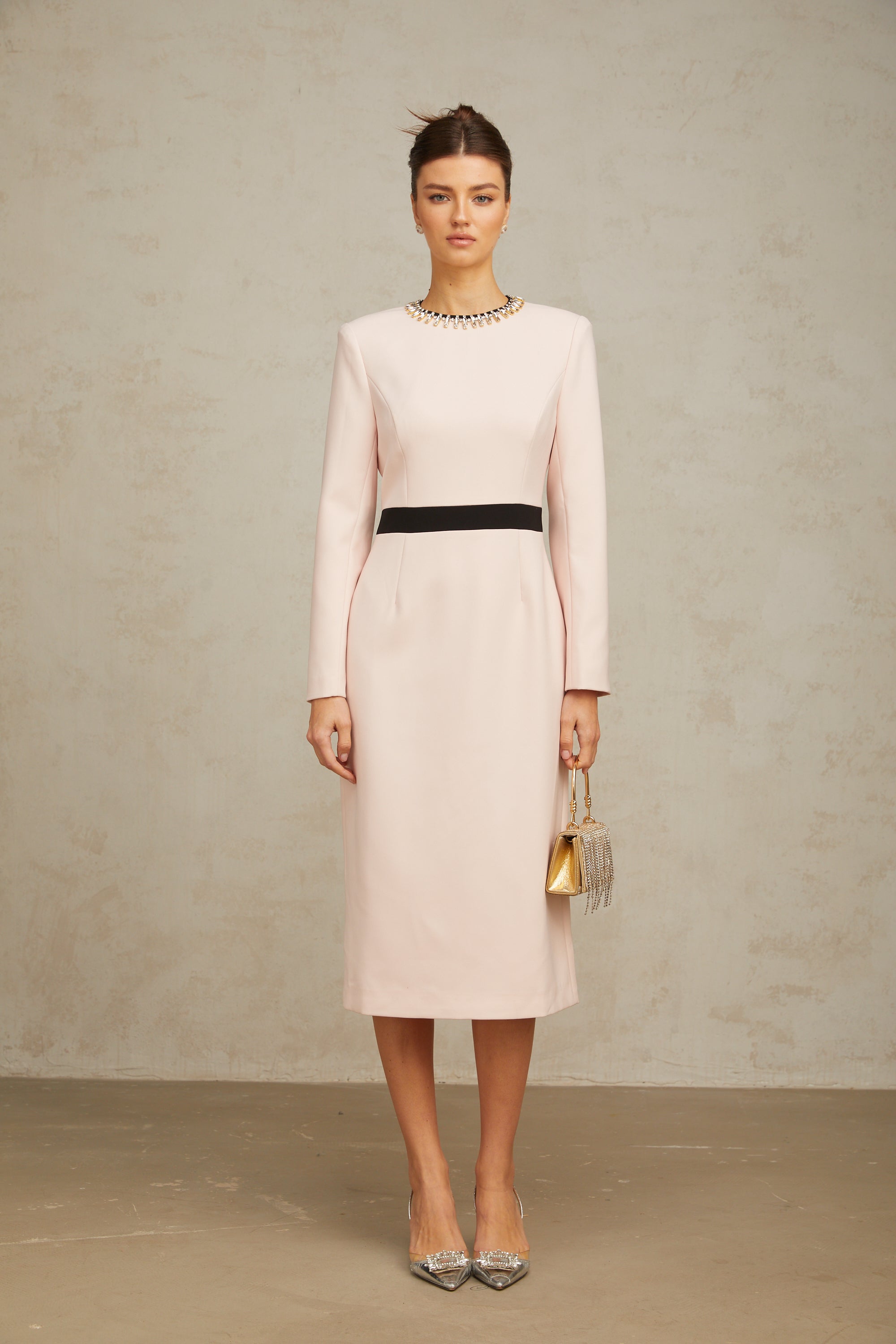 Anaïs pink crystal color-blocked midi dress (Final Sale)