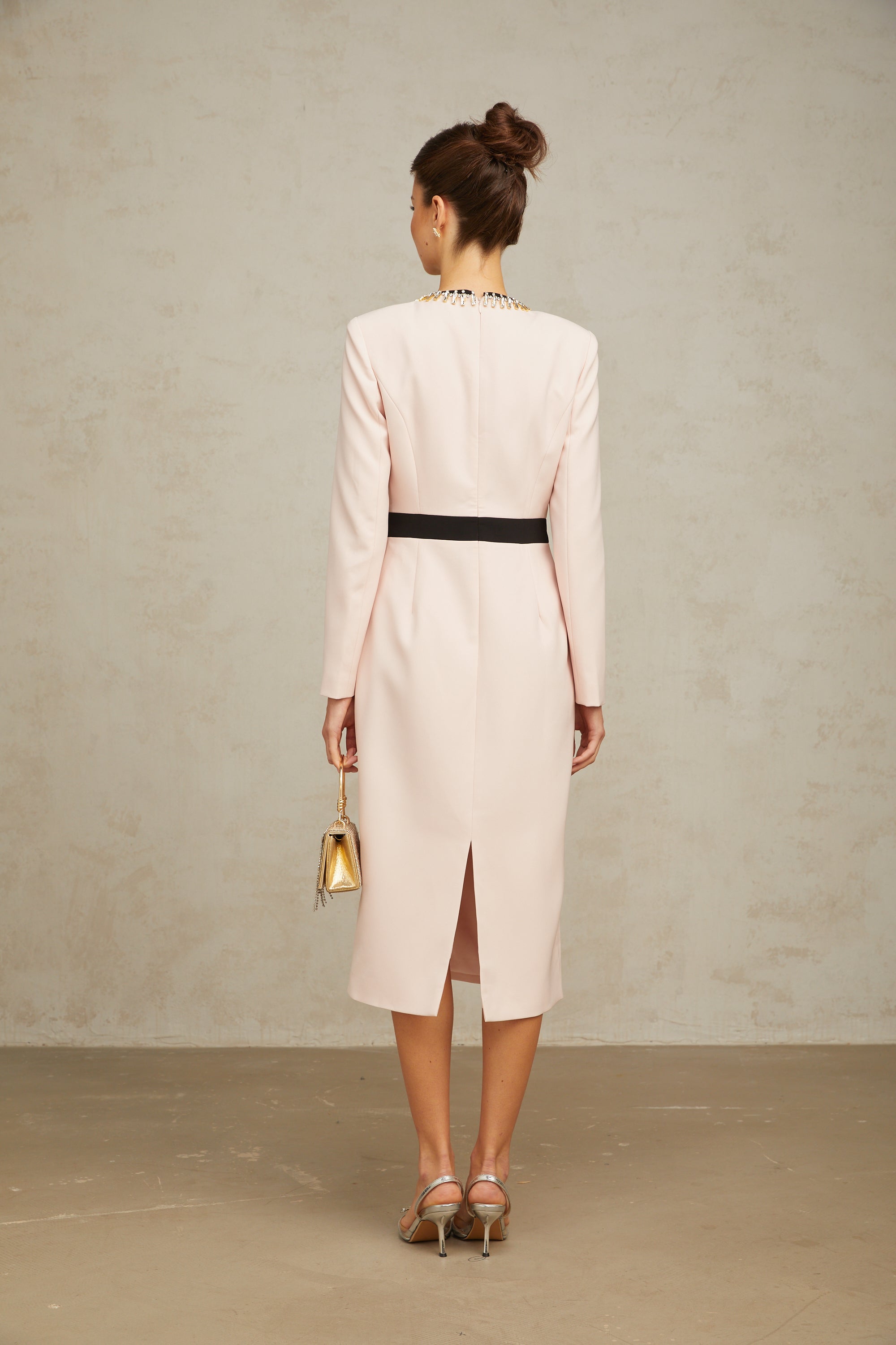 Anaïs pink crystal color-blocked midi dress (Final Sale)