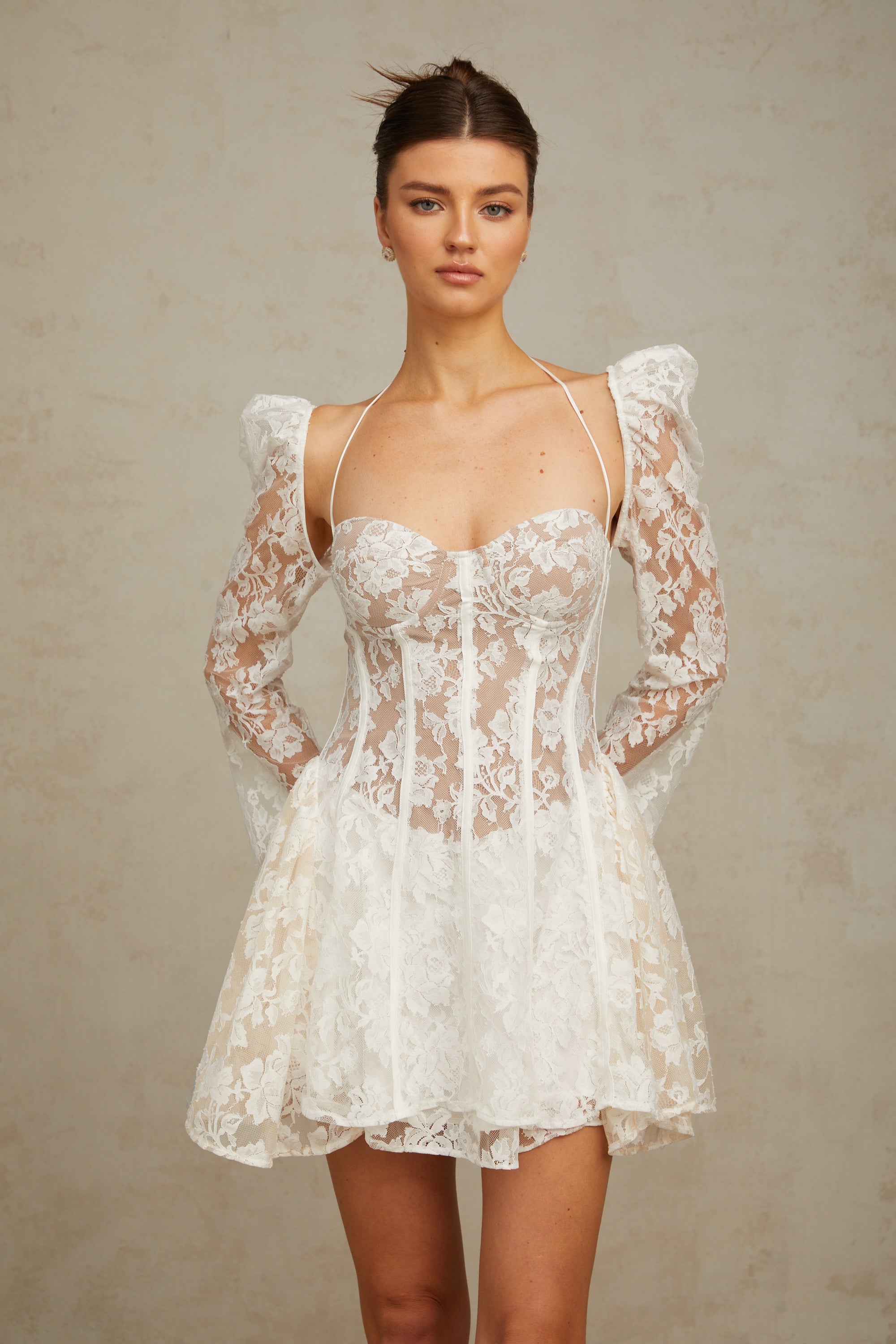 Vivienne white floral-lace corset mini dress (Final Sale)