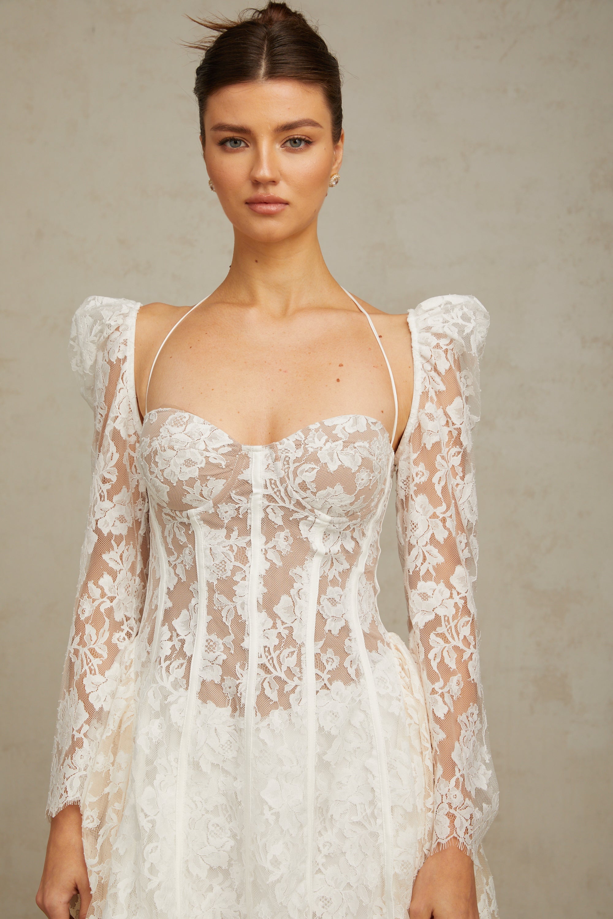 Vivienne white floral-lace corset mini dress (Final Sale)
