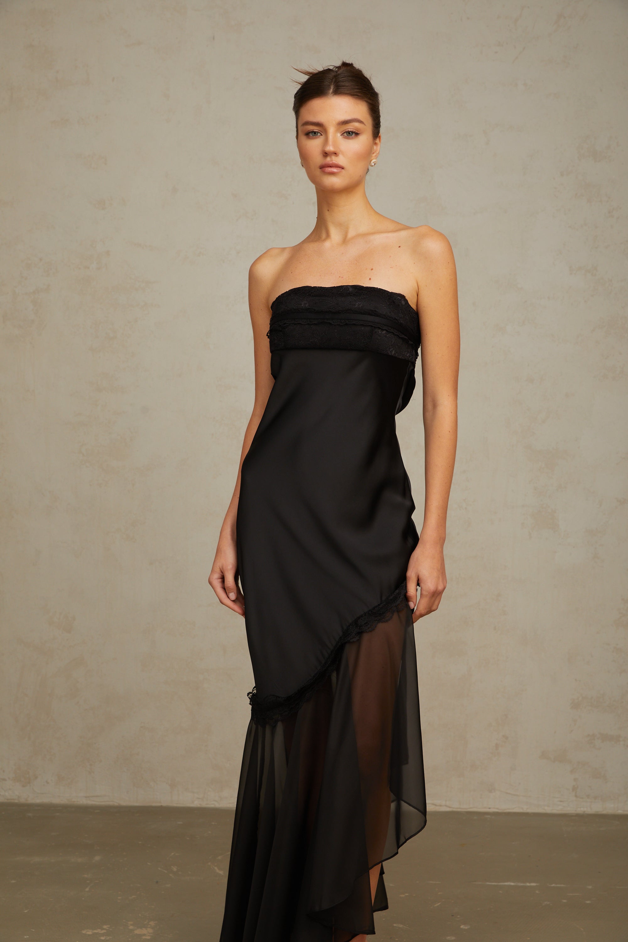 Bernadette black tulle-panelling satin maxi dress (Final Sale)