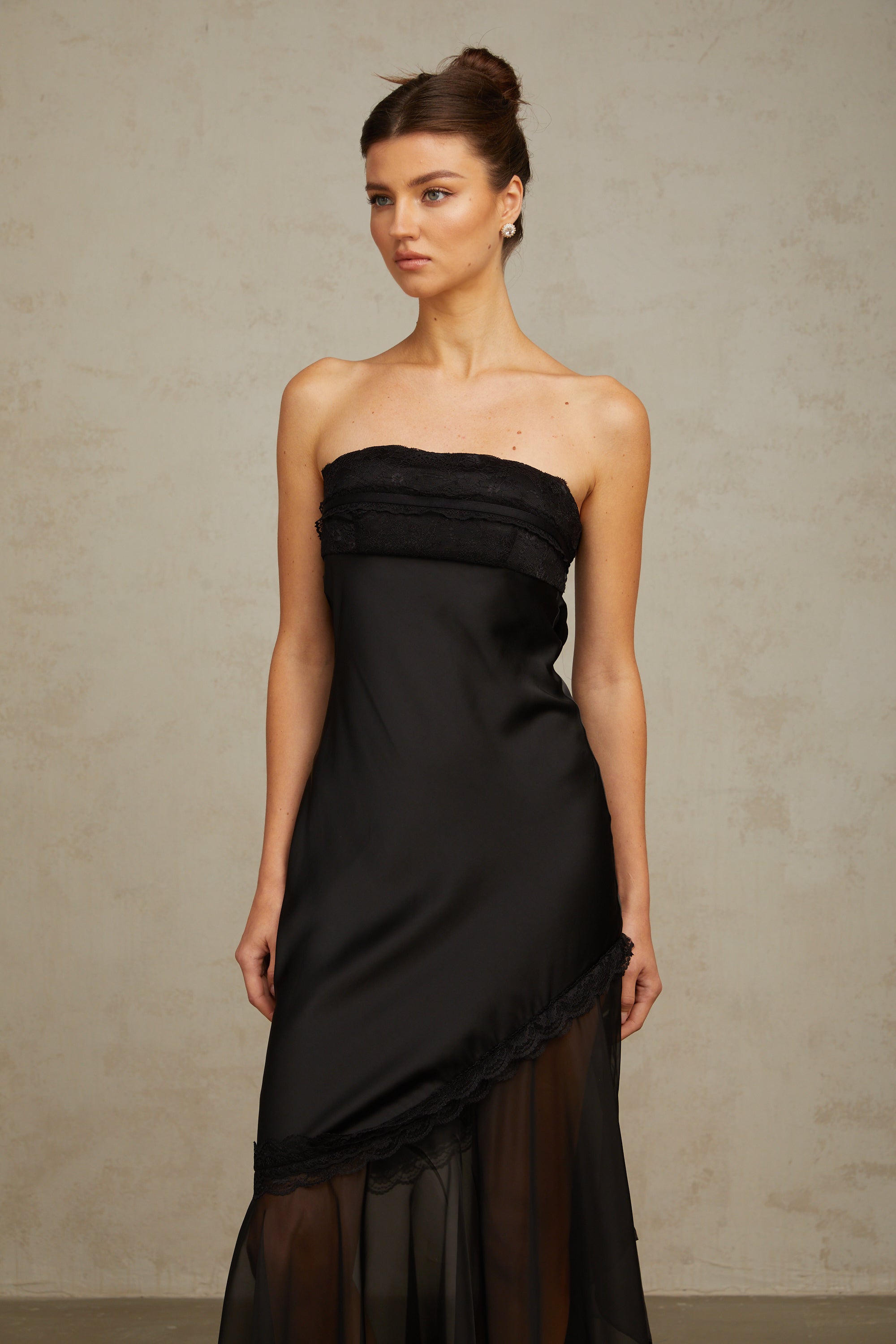 Bernadette black tulle-panelling satin maxi dress (Final Sale)