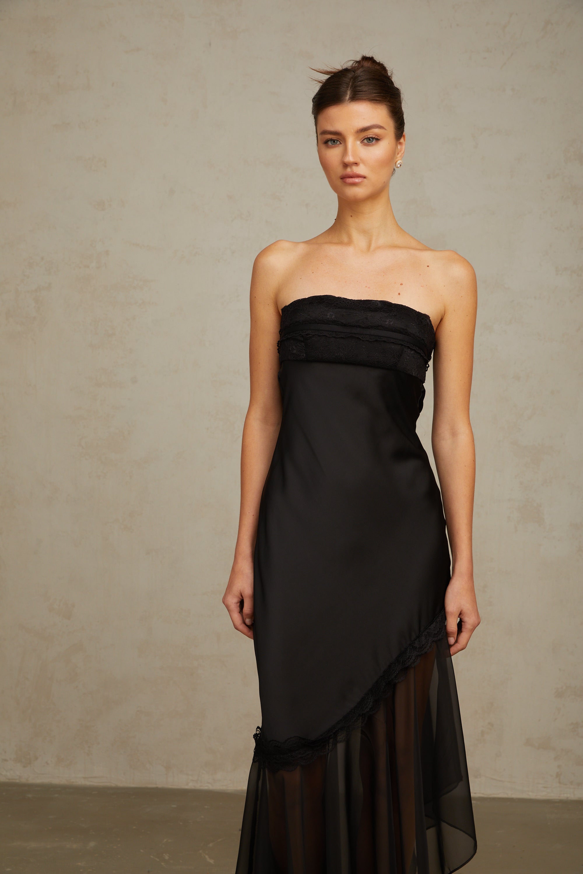 Bernadette black tulle-panelling satin maxi dress (Final Sale)