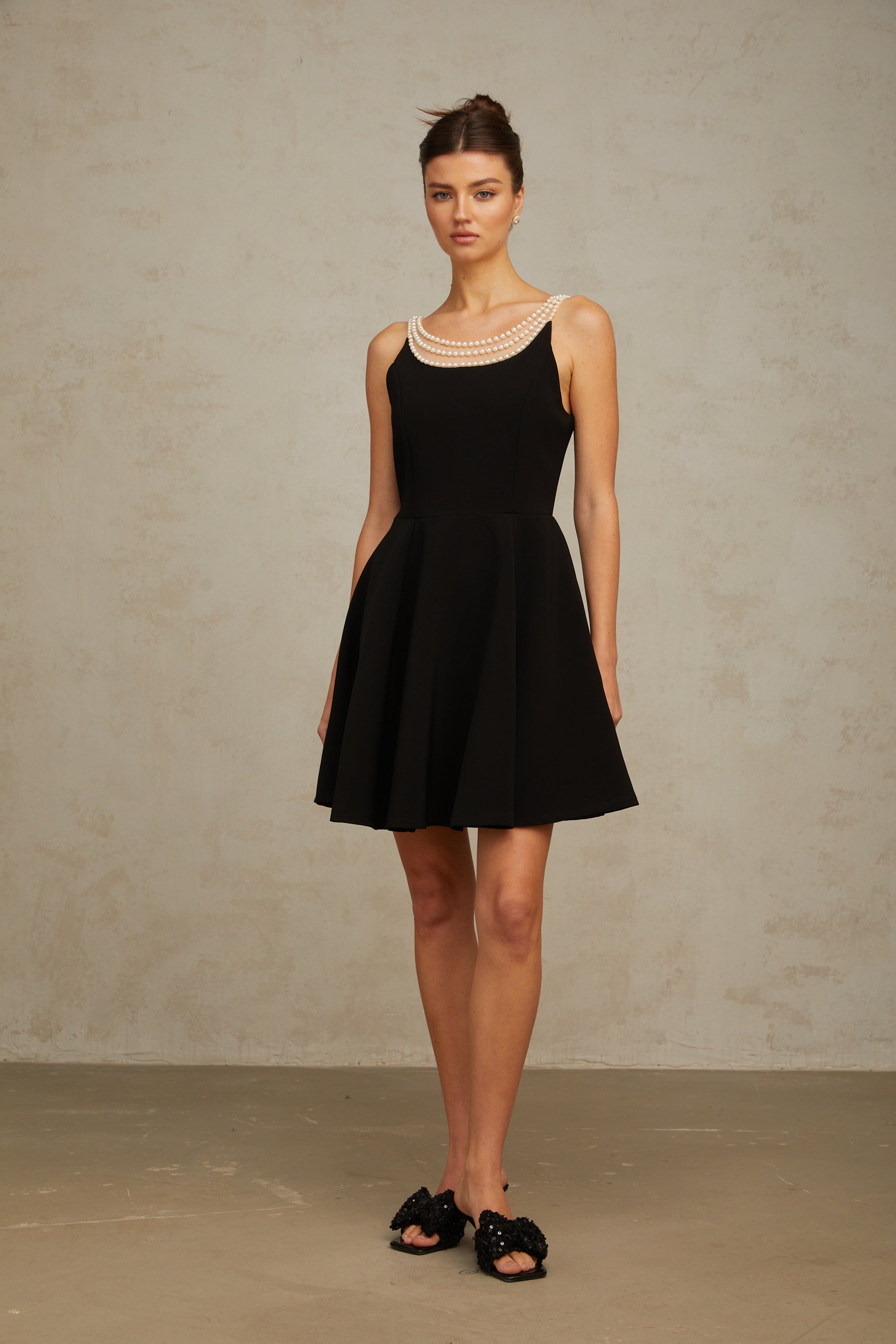 Danaé black faux-pearl-embellished mini dress (Final Sale)