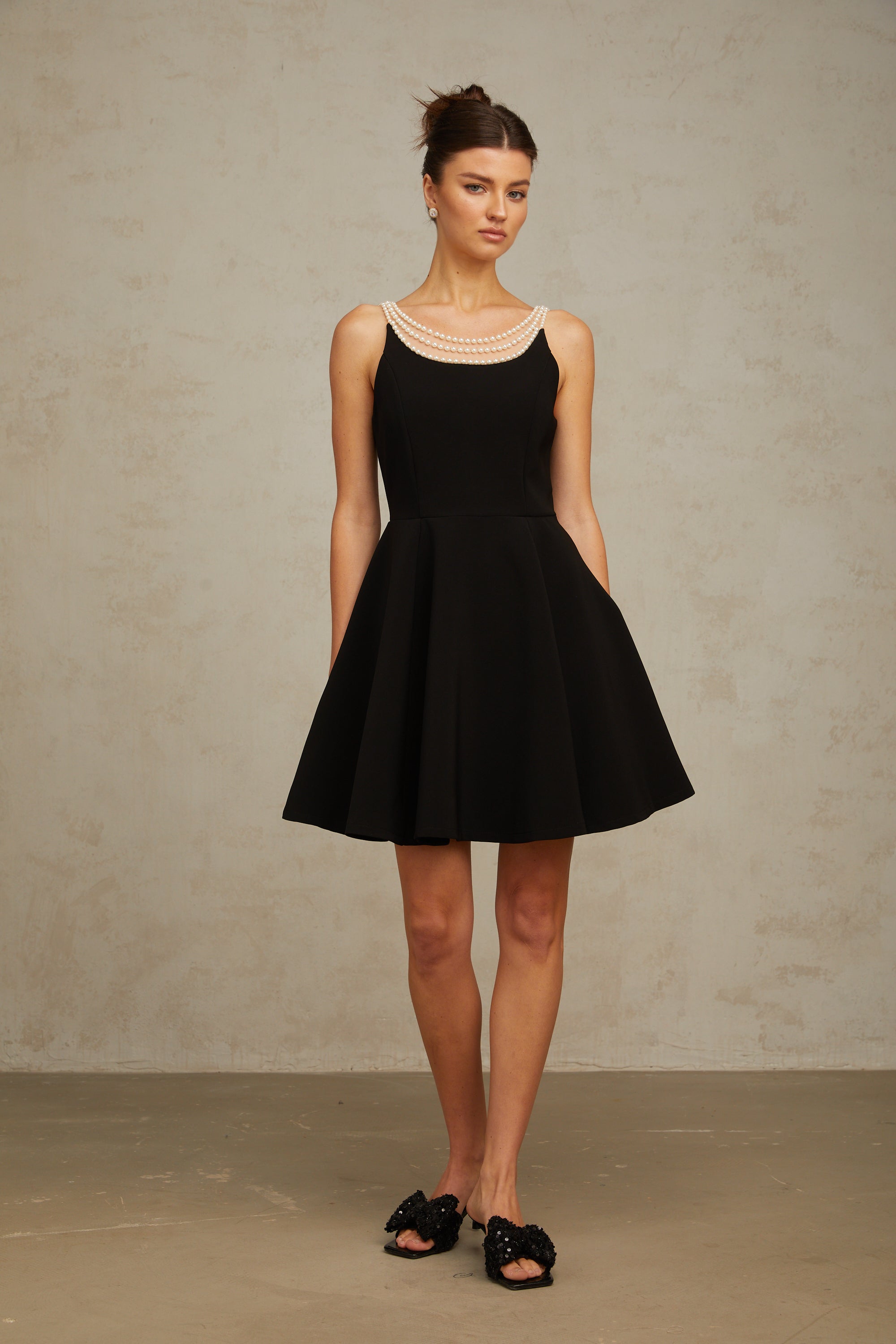 Danaé black faux-pearl-embellished mini dress (Final Sale)