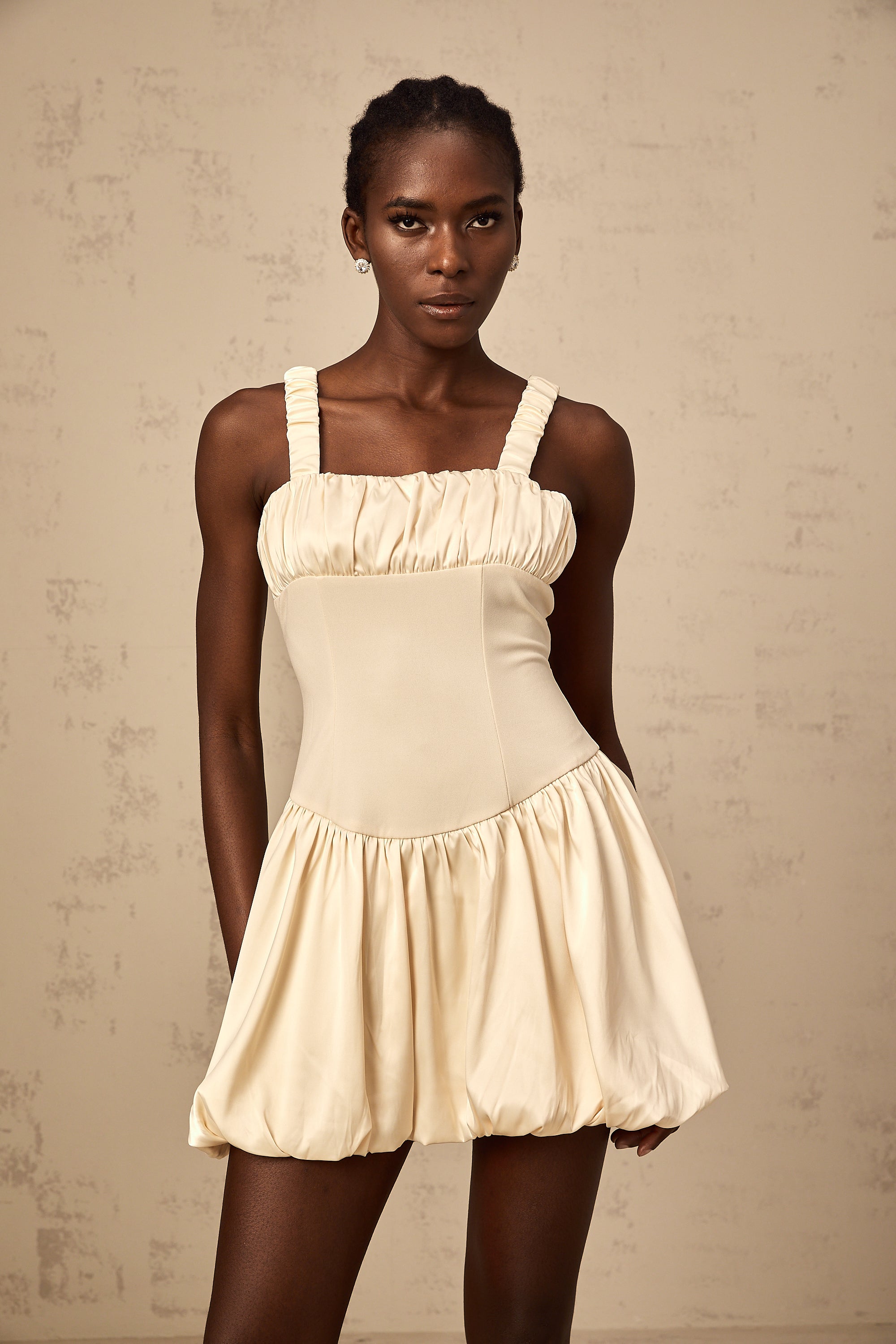 Clémence neutrals sleeveless bubble mini dress(Final Sale)