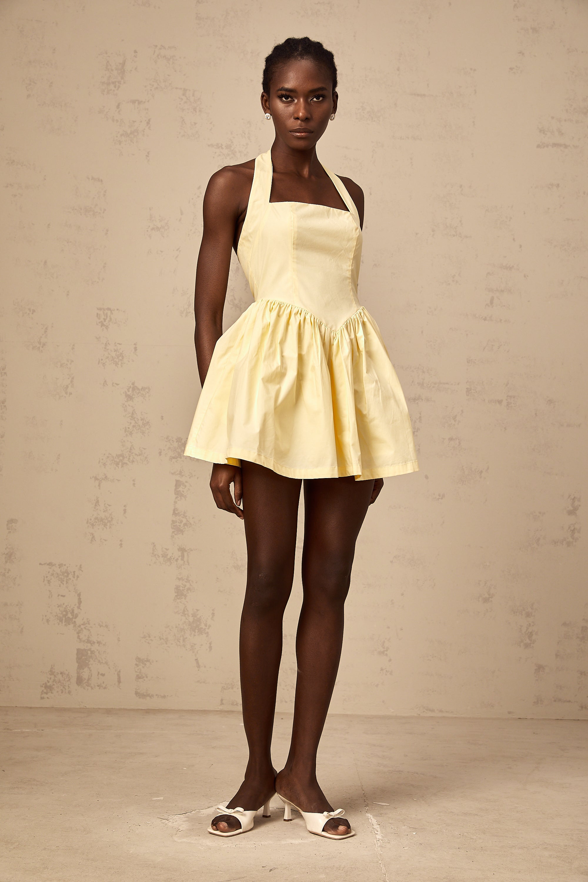 Chloé yellow halterneck flared mini dress(Final Sale)