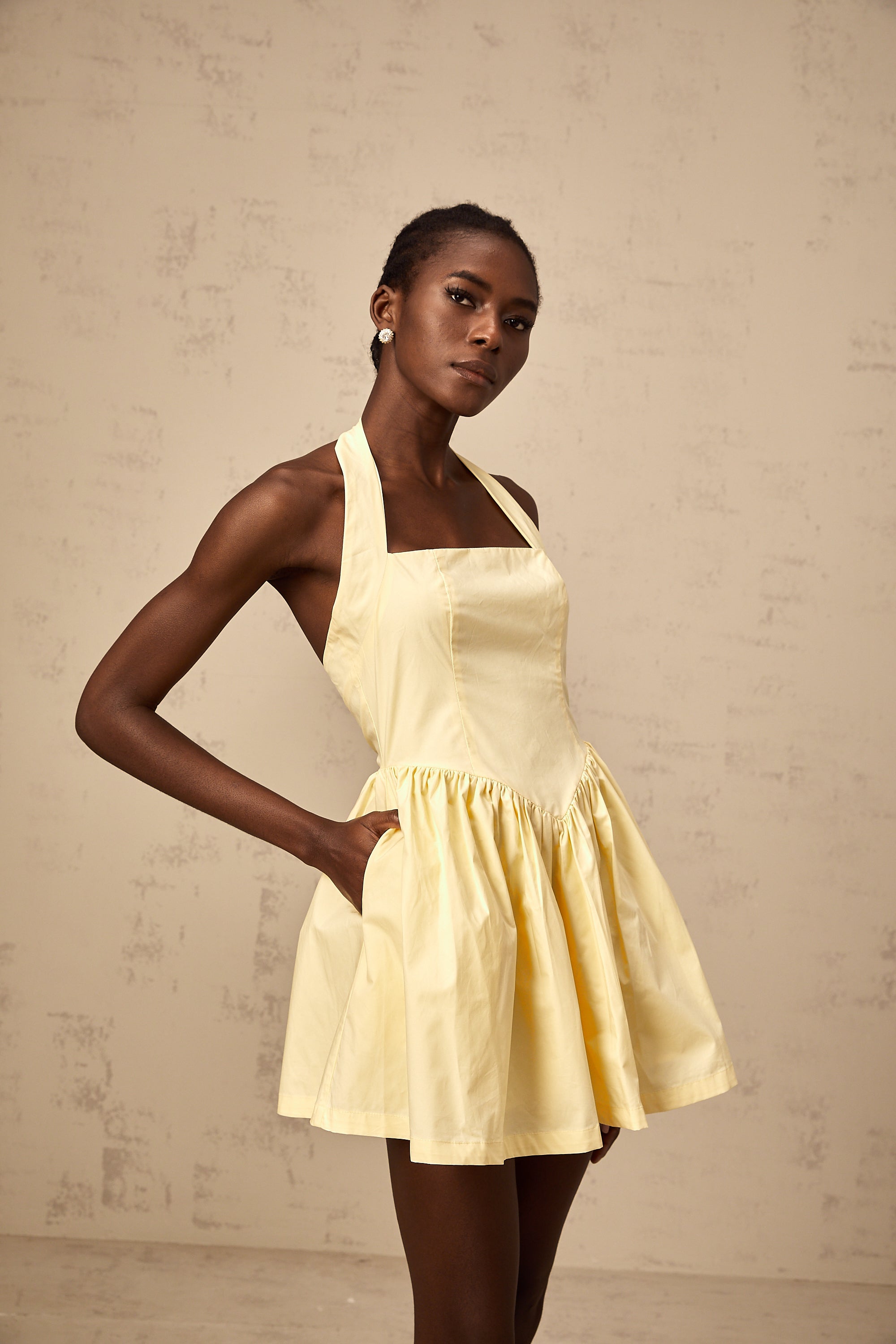 Chloé yellow halterneck flared mini dress(Final Sale)