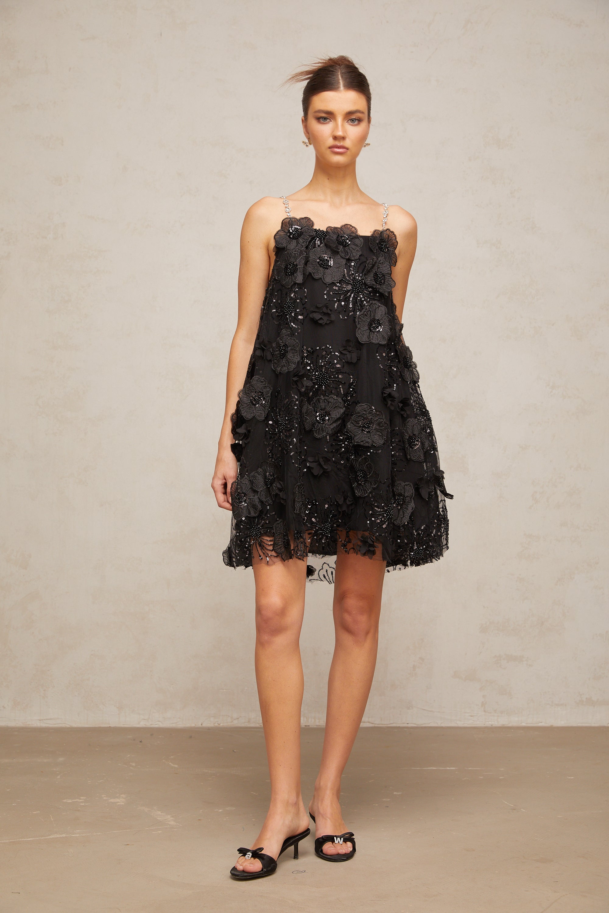 Suzette crystal-embellished floral mini dress in Black (Final Sale)