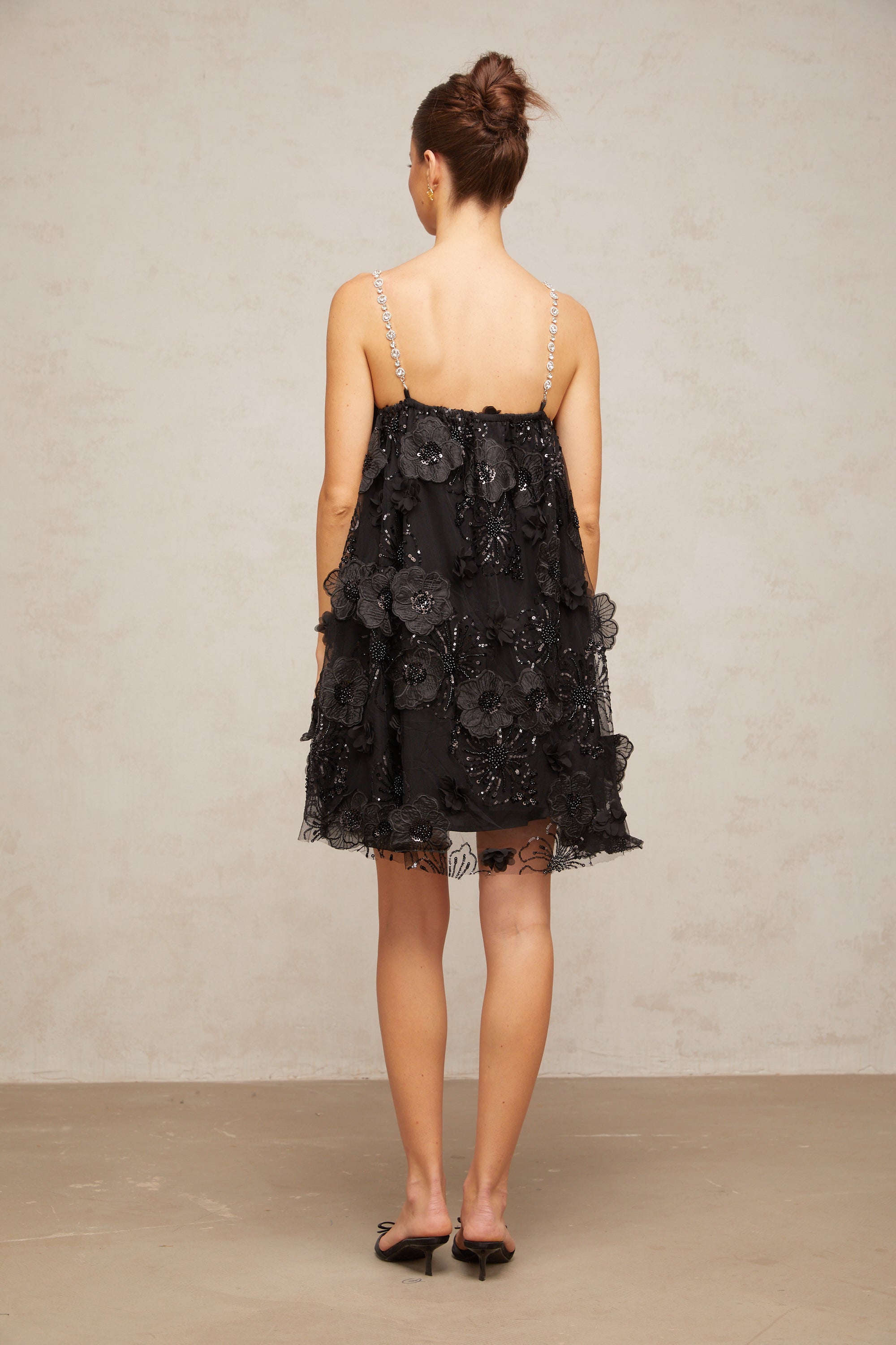 Suzette crystal-embellished floral mini dress in Black (Final Sale)