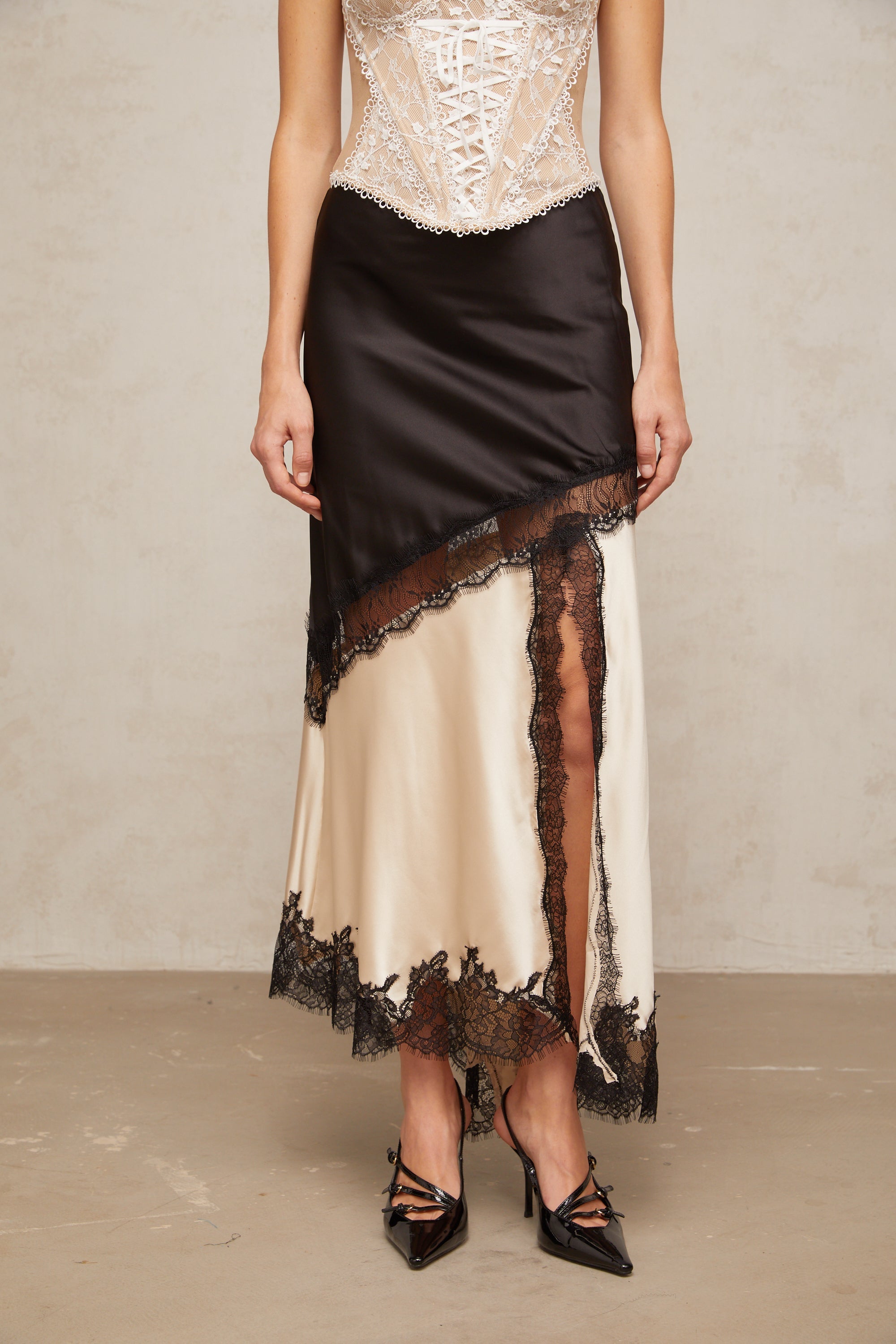 Asymmetrical Satin Midi Skirt