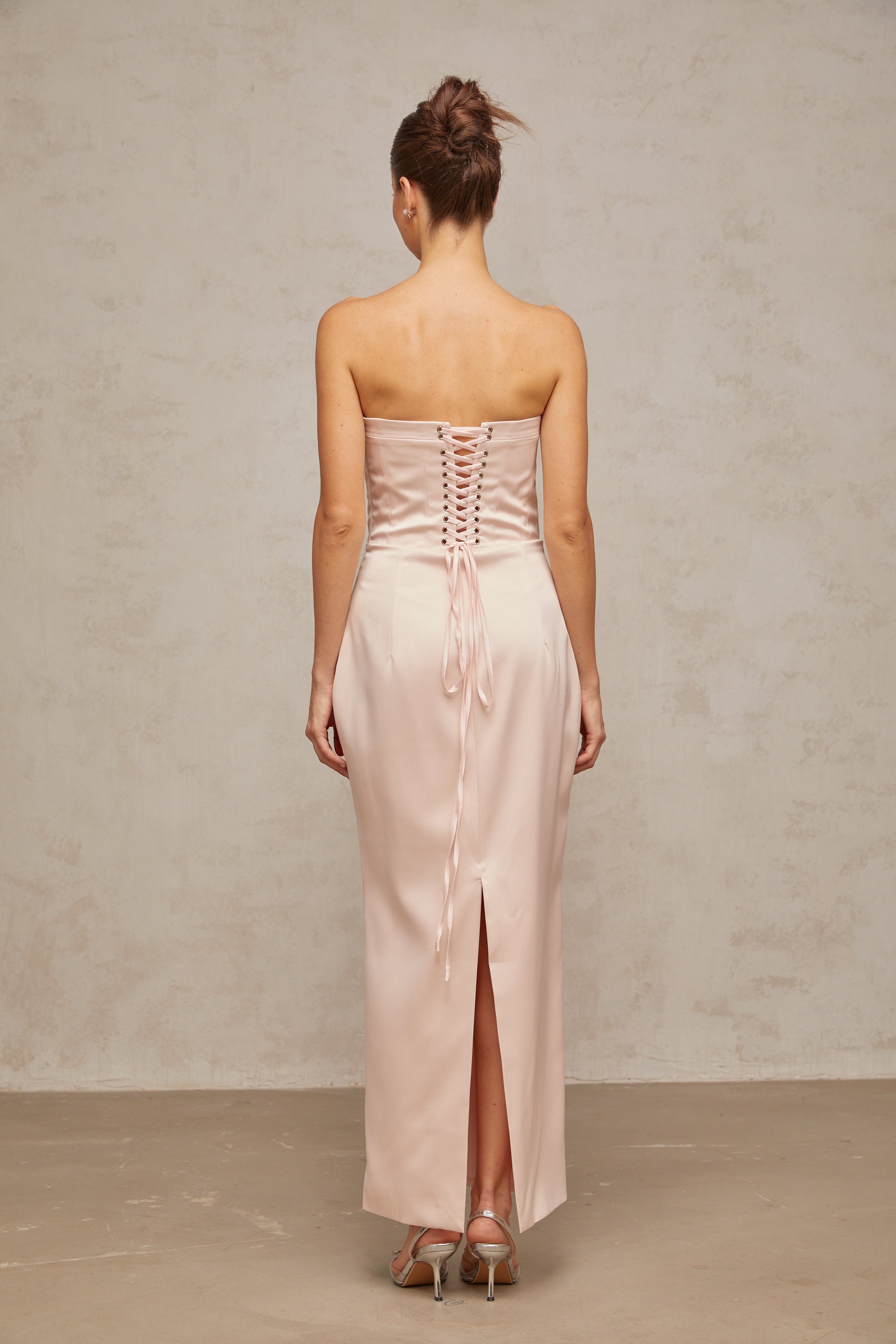 Élodie pink off-shoulder corset satin maxi dress (Final Sale-US Only)