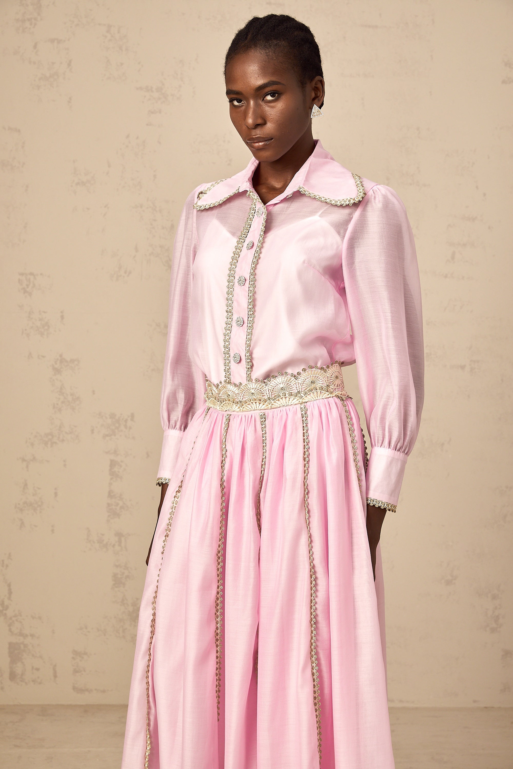 Frida pink lace-trim shirt & skirt matching set (Final Sale-US Only)