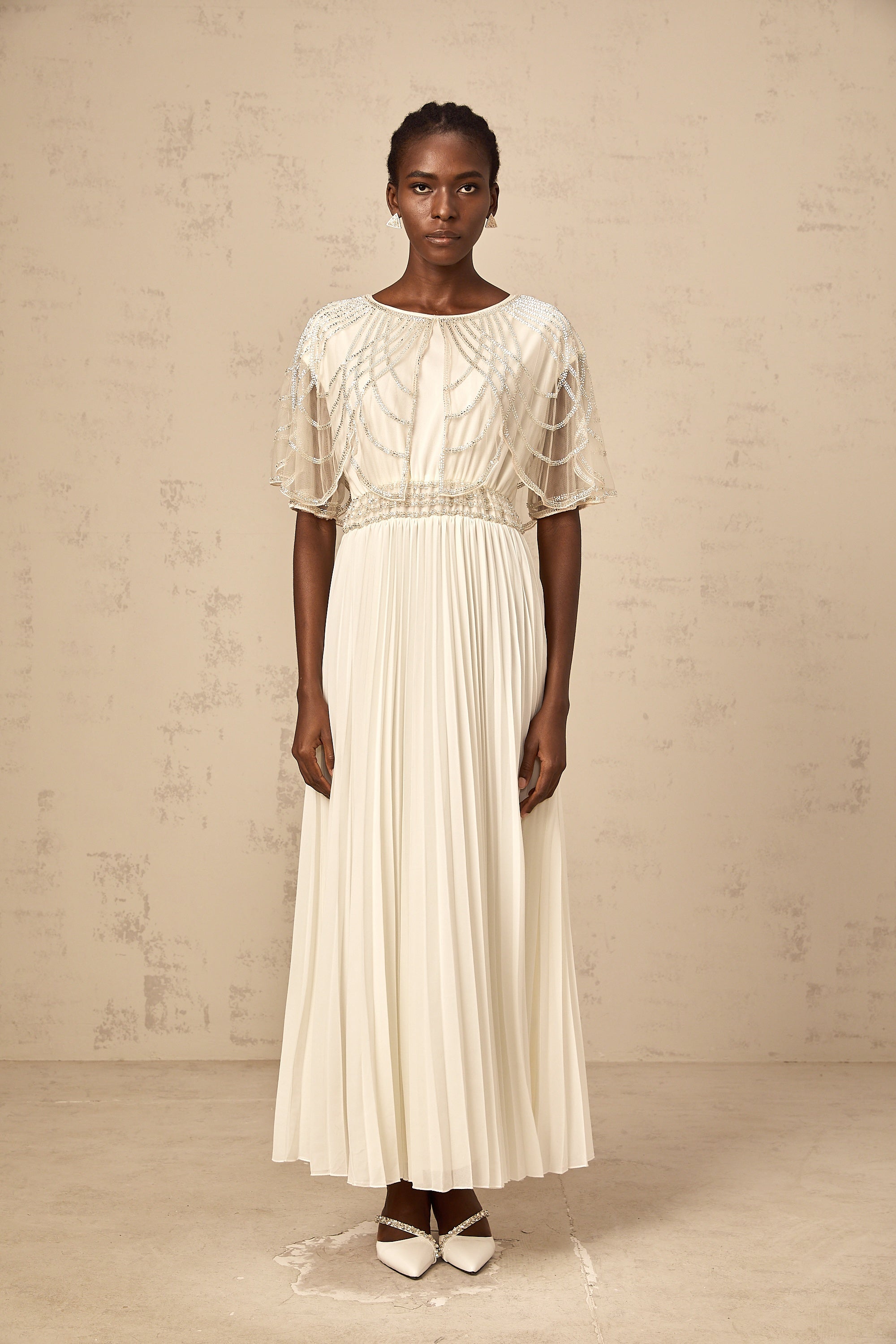 Xénia white crystal-embellished pleated maxi dress (Final Sale)