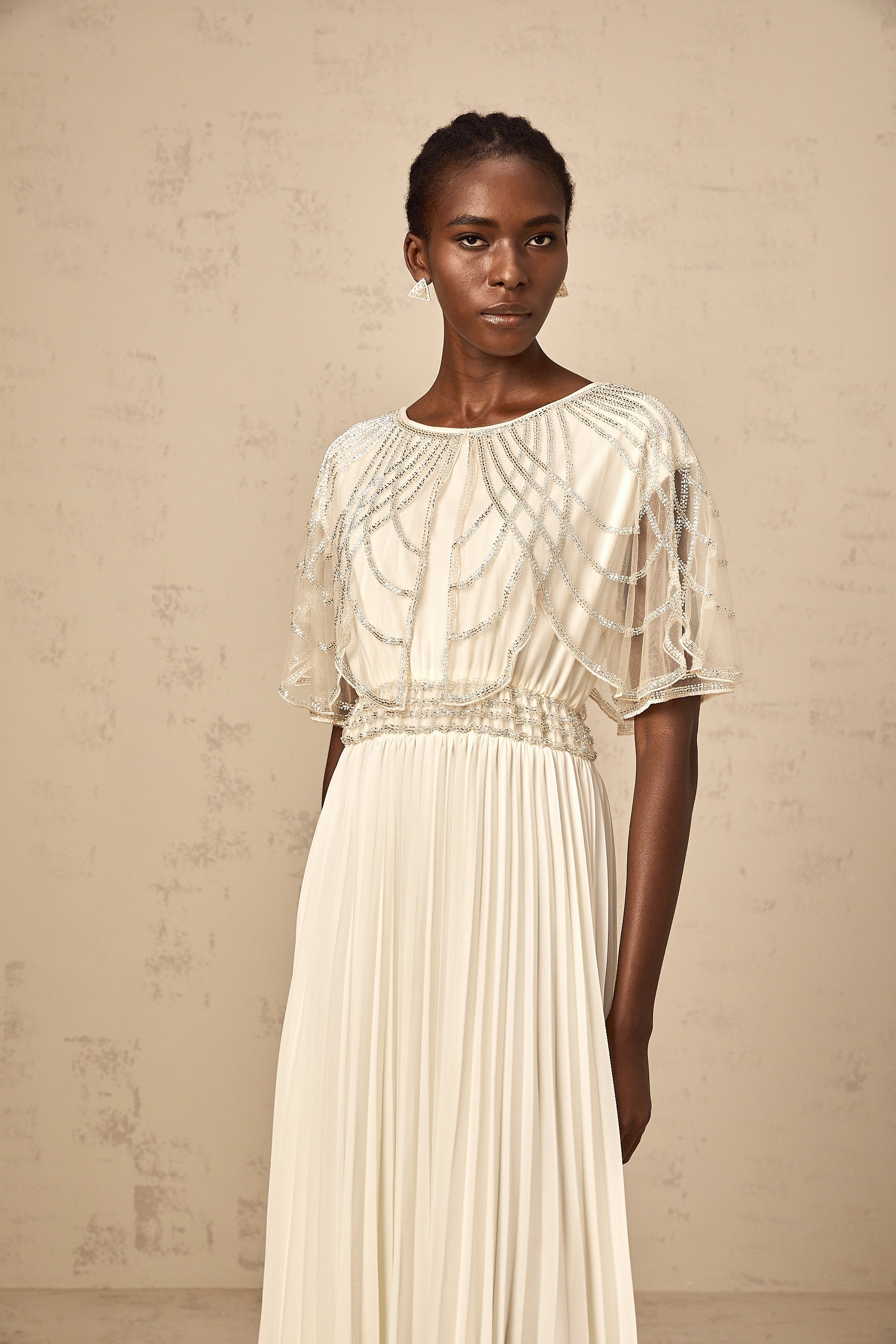 Xénia white crystal-embellished pleated maxi dress (Final Sale)
